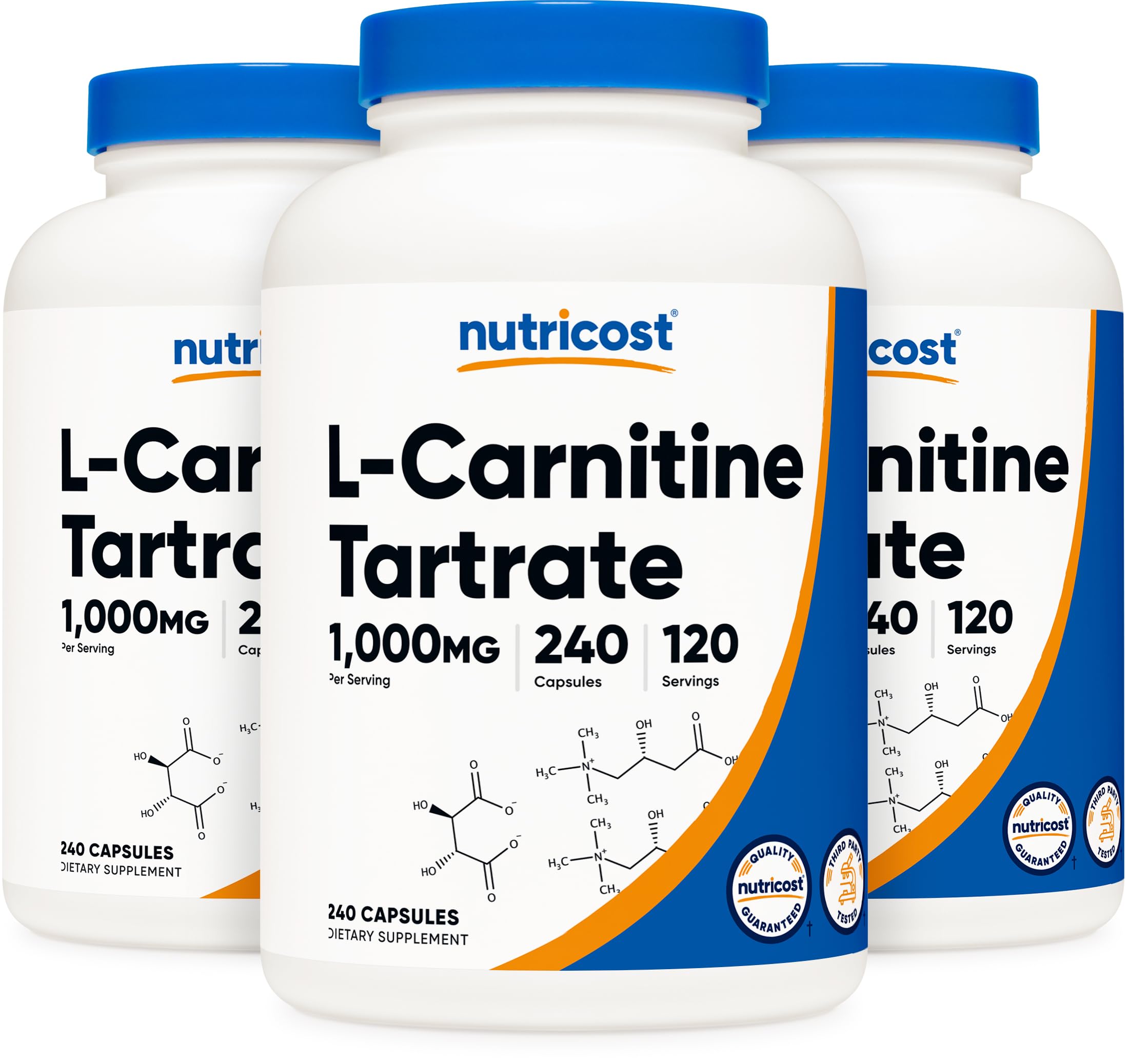 Nutricost L-Carnitine Tartrate 500mg, 240 Capsules - 1000mg Per Serving (3 Bottles)