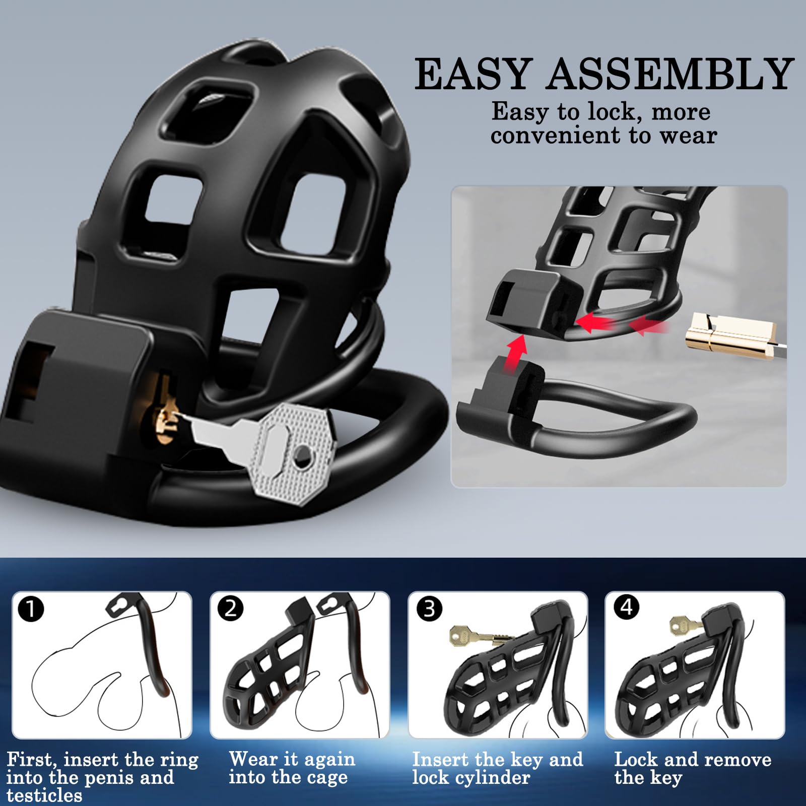 BDSMAGE Jaula castidad para Prevenir Erección, juguetes sexuales hombre, chastity cage con 3 anillo pene, Jaulas de Pene bdsm Juguetes Eróticos Para Adultos (S)