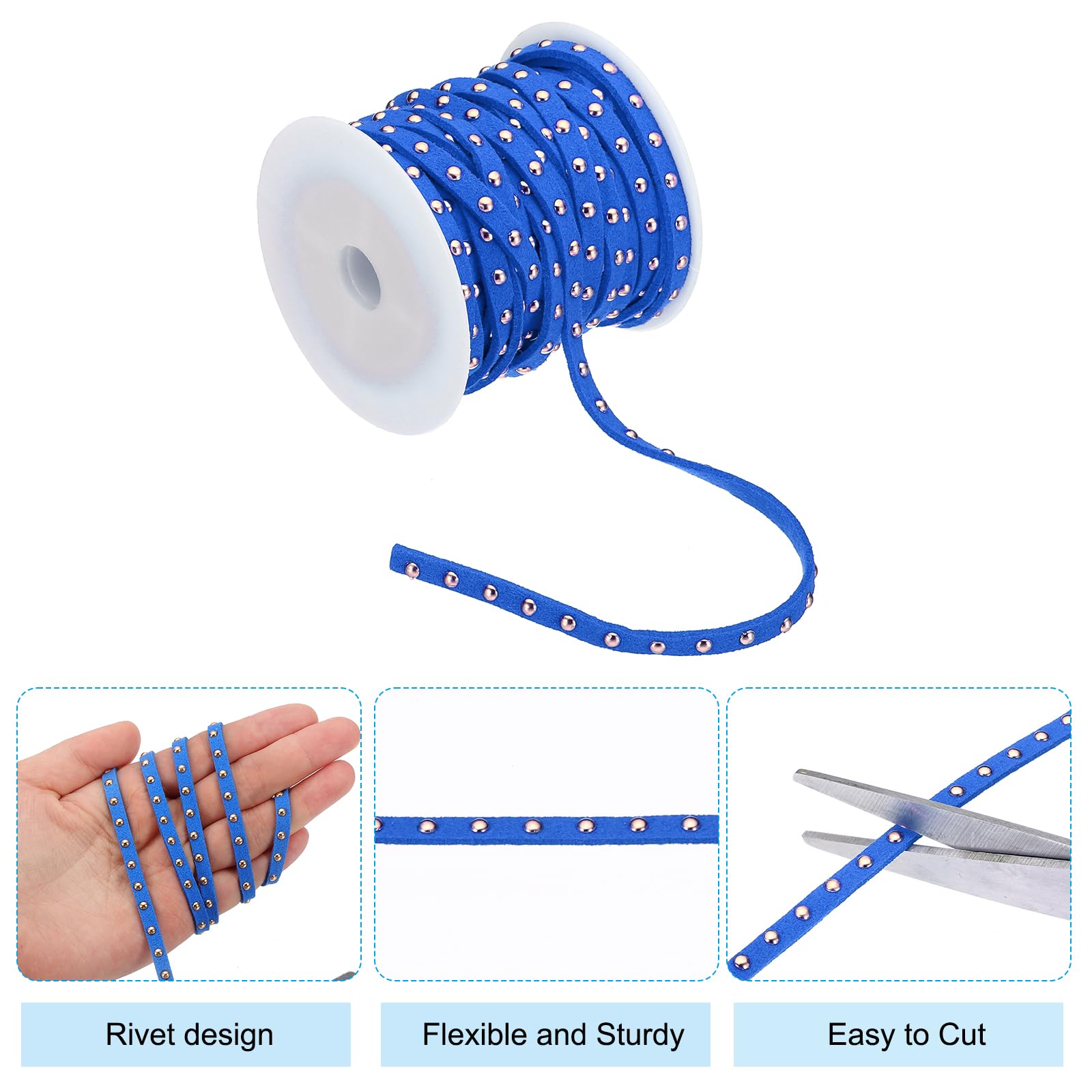 PATIKIL 32.8ft Studded Faux Suede Cord Rope for Jewelry Making 5mm Micro Fibre Flat Leather Lace Beading String Ribbon with Rivets - Image 3