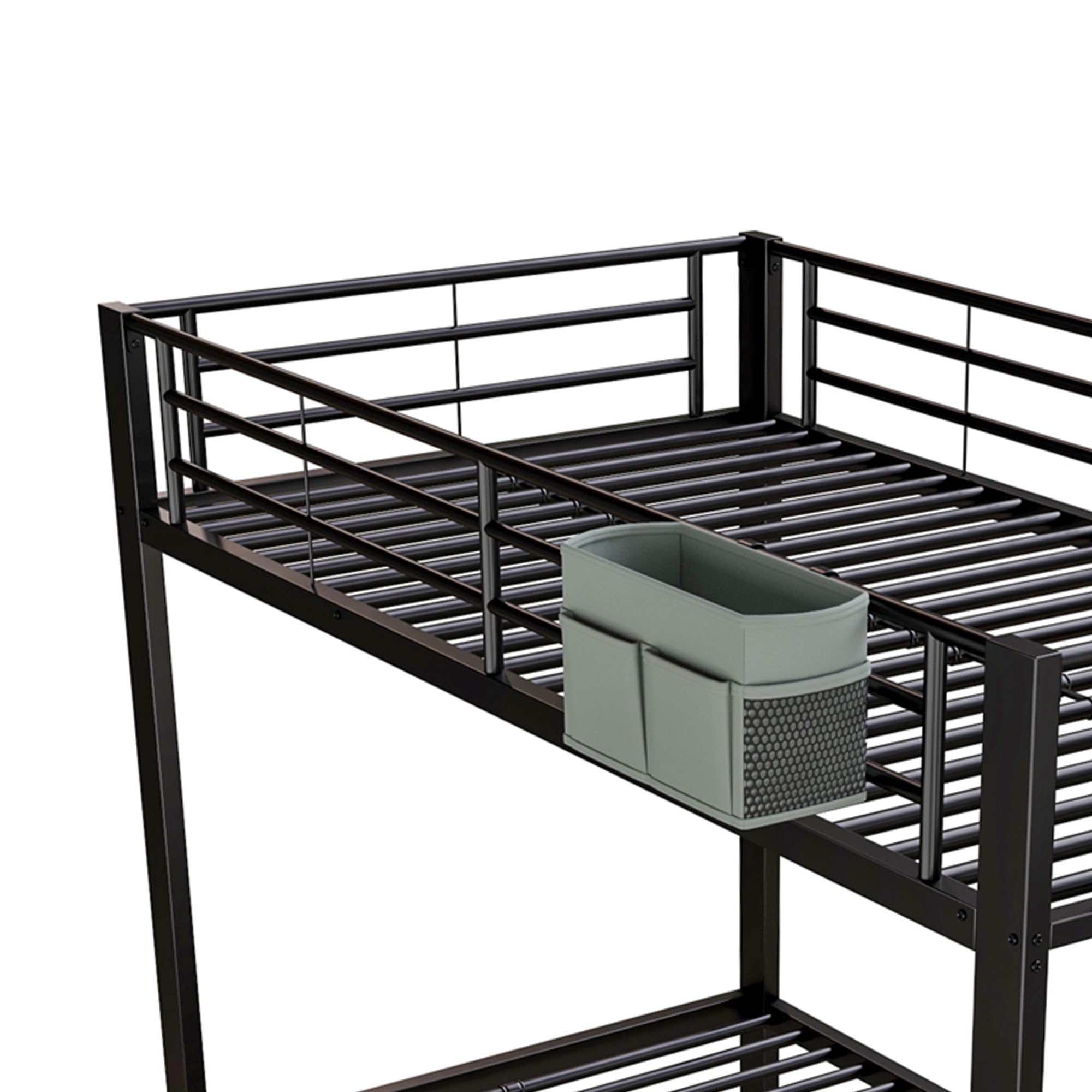 Dolamaní Łóżko piętrowe z metalu dla 3 osób, łóżko piętrowe z 2 łóżkami 90 x 200 cm z 1 wysuwanym łóżkiem o takiej samej wysokości 90 x 190 cm, metalowe łóżko piętrowe ze schodami i miejscem do