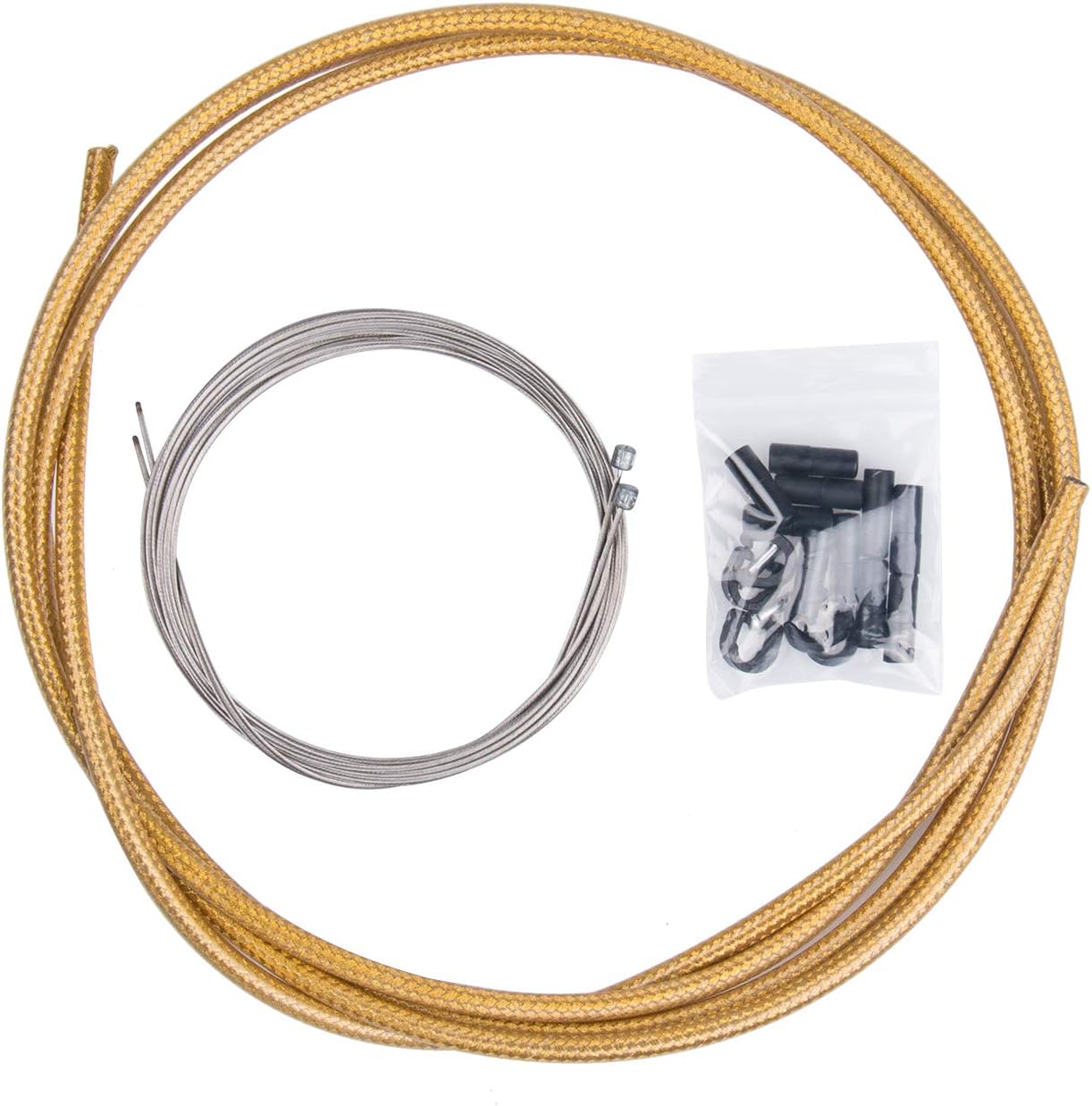 Shift/Shifter Cable & Housing Set, Derailleur Cables Braided PTFE Cable Housing Set for Mountain Bike and Road Bicycle, Universal，Gold/Black/Silver