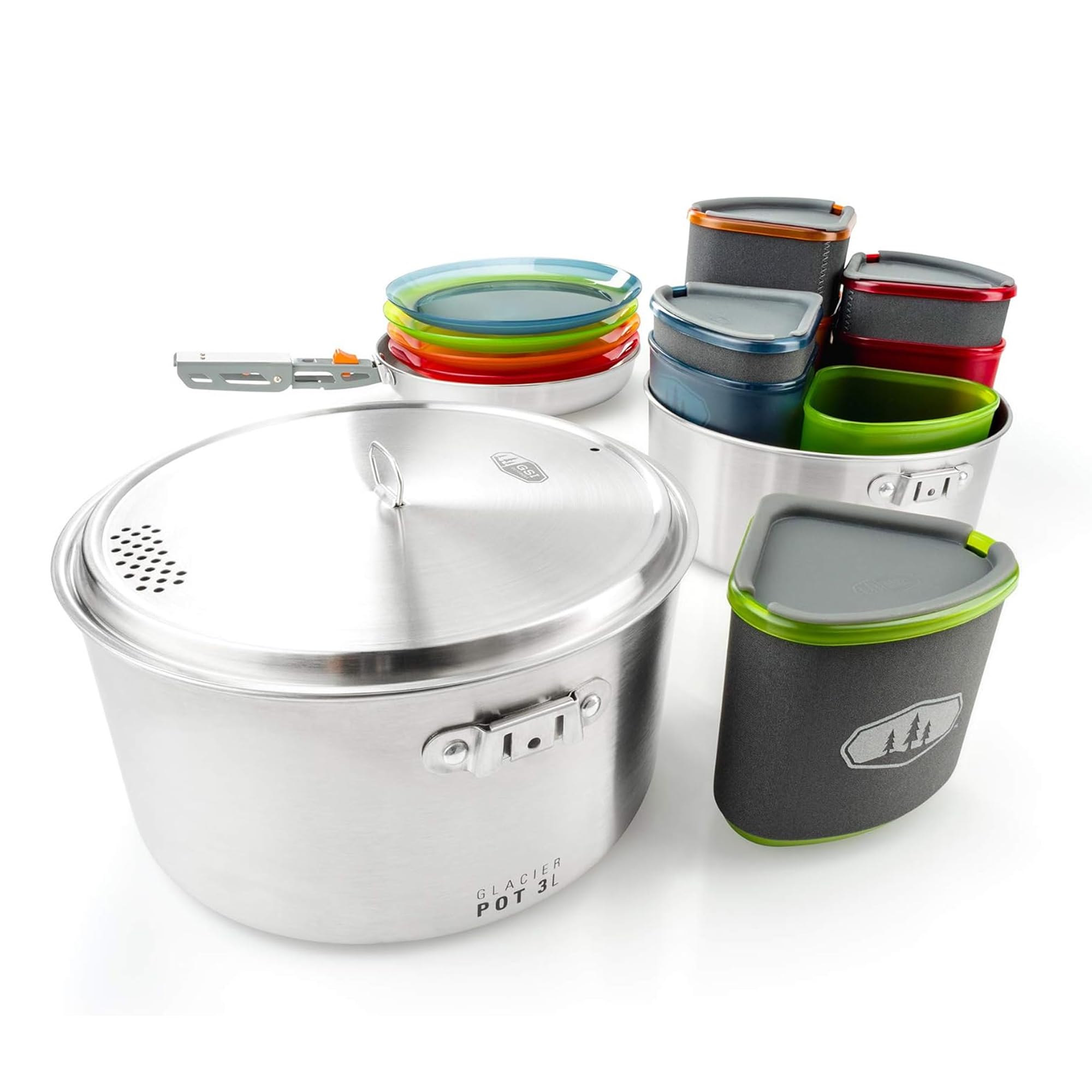 GSI Outdoors Glacier Stainless Camper 4 Person Packable Cookware & Dinnerware Set for Camping or Backpacking