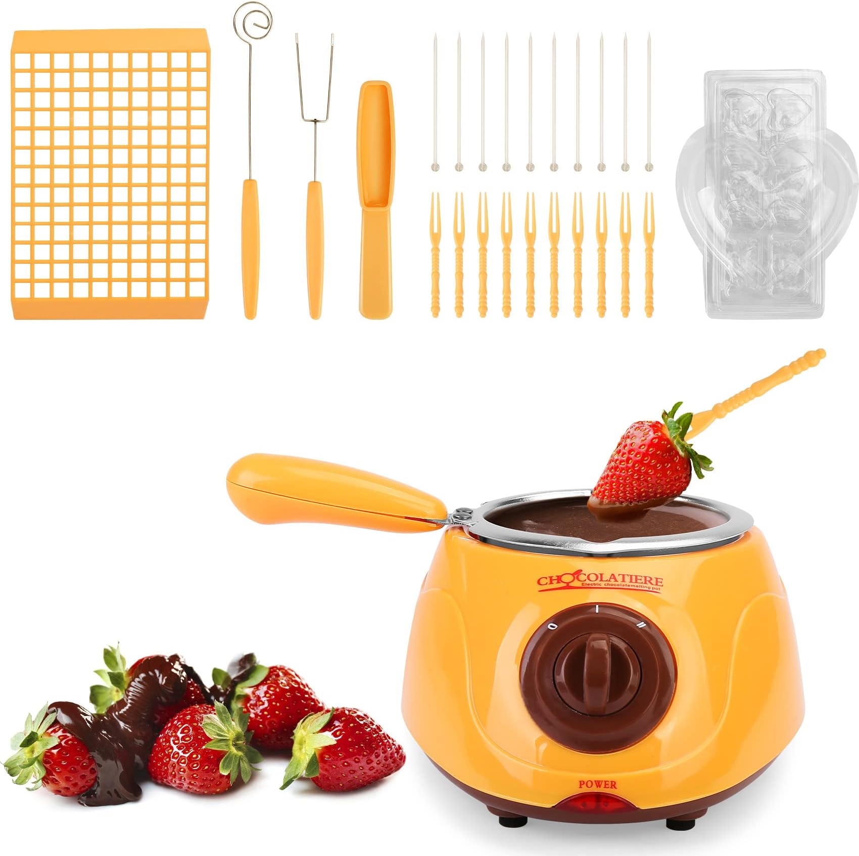 Outamateur Upgraded Melting Fondue Set,MINI Electric Chocolate Melting Pot,Chocolate Fondue Fountain,Warmer Machine for Milk Chocolate,Cheese,Butter,Candy (Yellow)