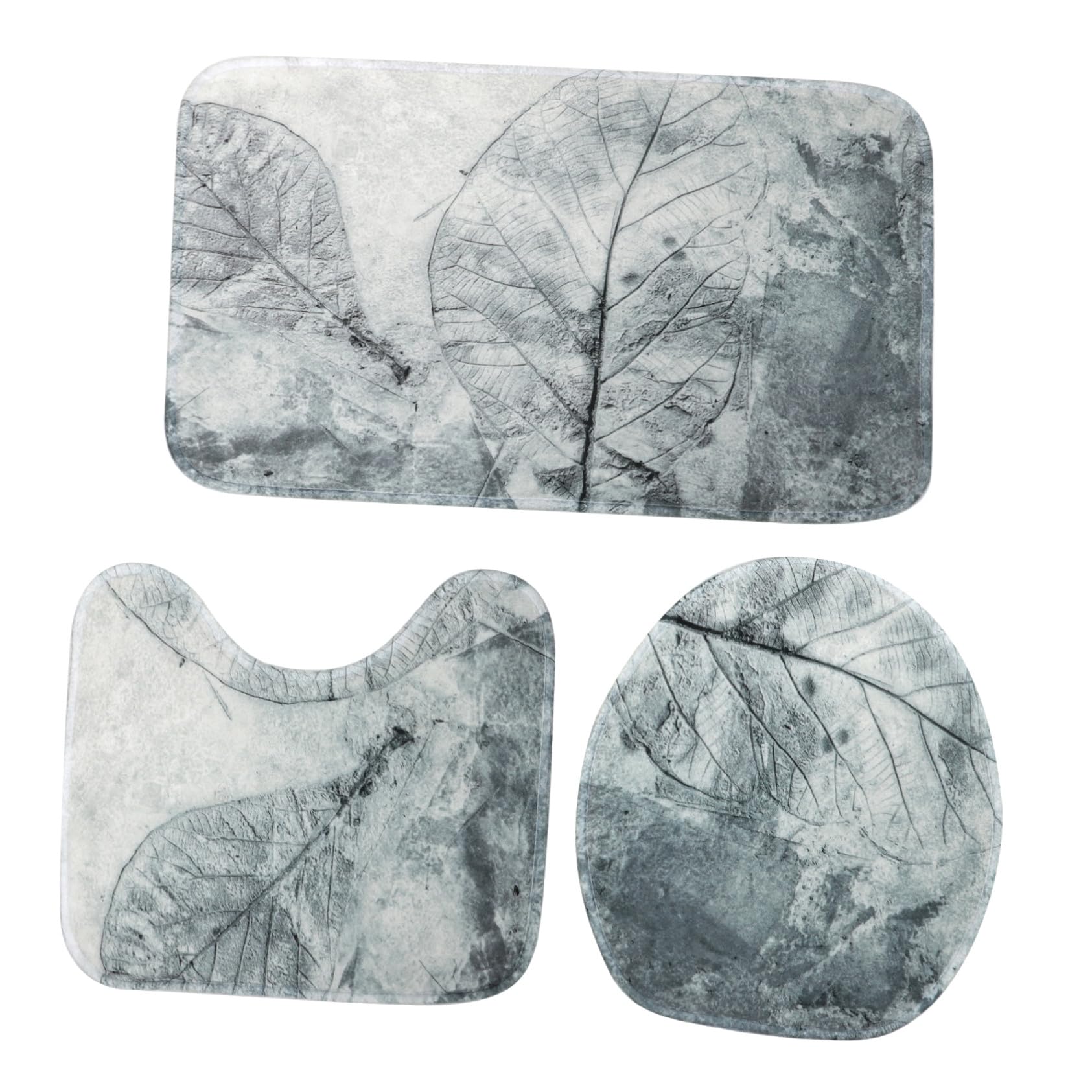 Tappeti Bagno Comodo da Installare e Rimuovere Set 3 Pezzi Stile Retrò Decorazione Foglie, Morbido Poliestere per Ogni Occasione in Bagno