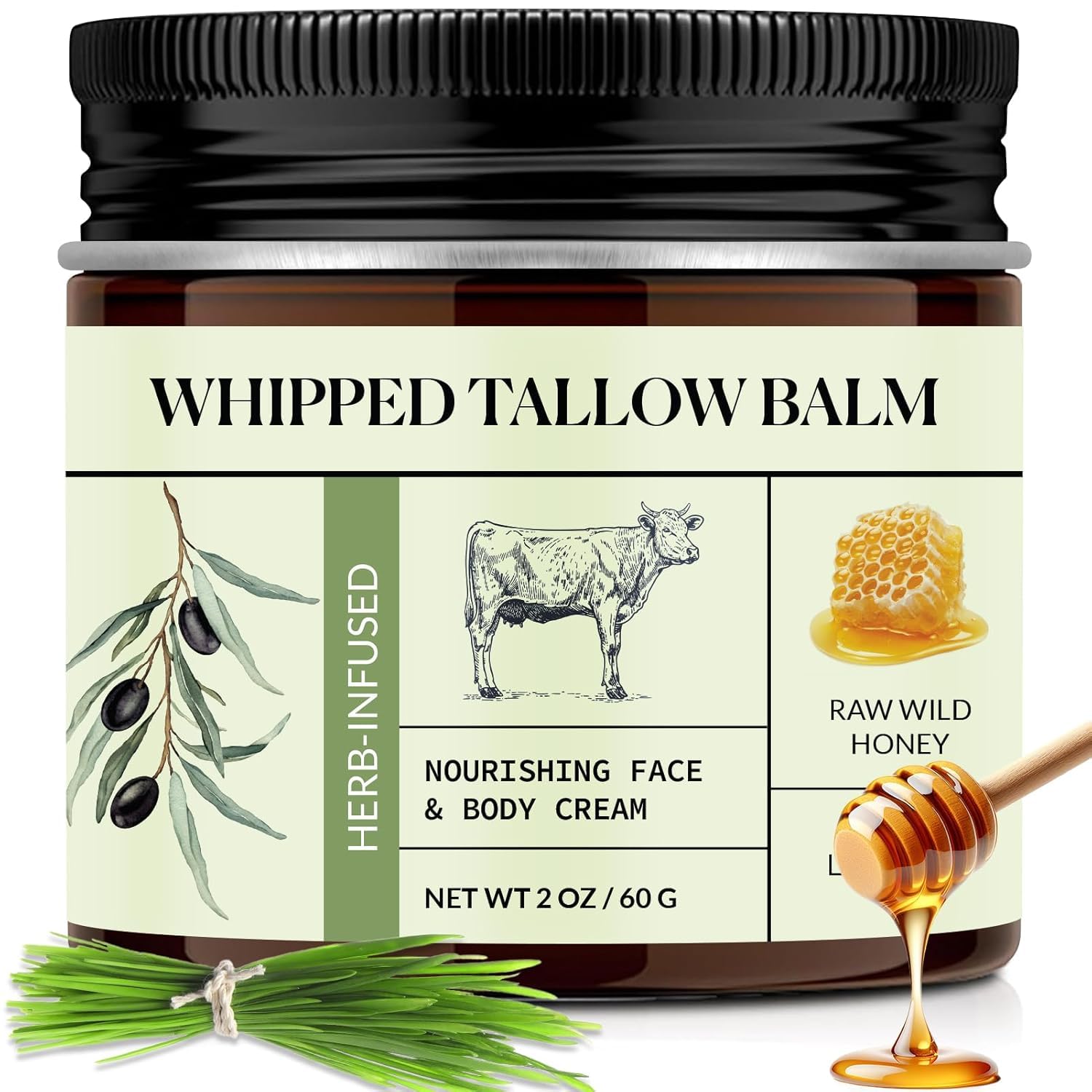 LOPIANY Whipped Beef Tallow for Skin: Grass Fed Tallow & Honey Balm for Face Body - Natural Skincare Moisturizer for Dry Skin Hydration Care 2oz​
