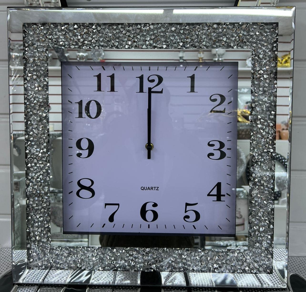 Glamified , Glam Silver Glamified Analogue Crushed Crystal Diamond Filled Sparkly Wall Clock, Analogue Wall Clock