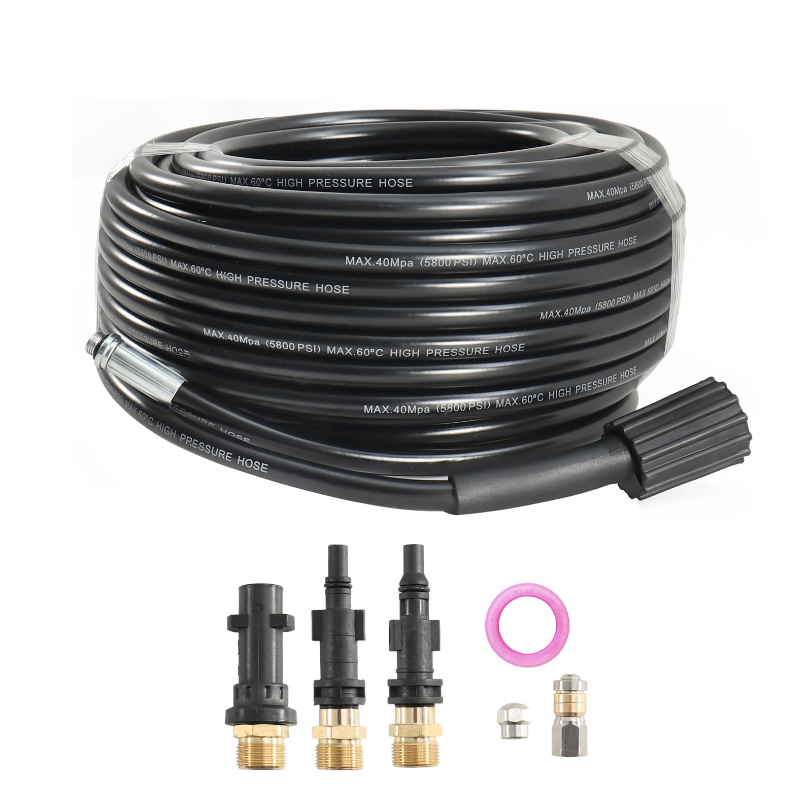 Desatascador Tuberías 20M 180Bar, Manguera Limpieza con Boquillas Rígidas + Giratorias, Adaptadores Compatible Kärcher K2-K7 Lavor Parkside Bosch