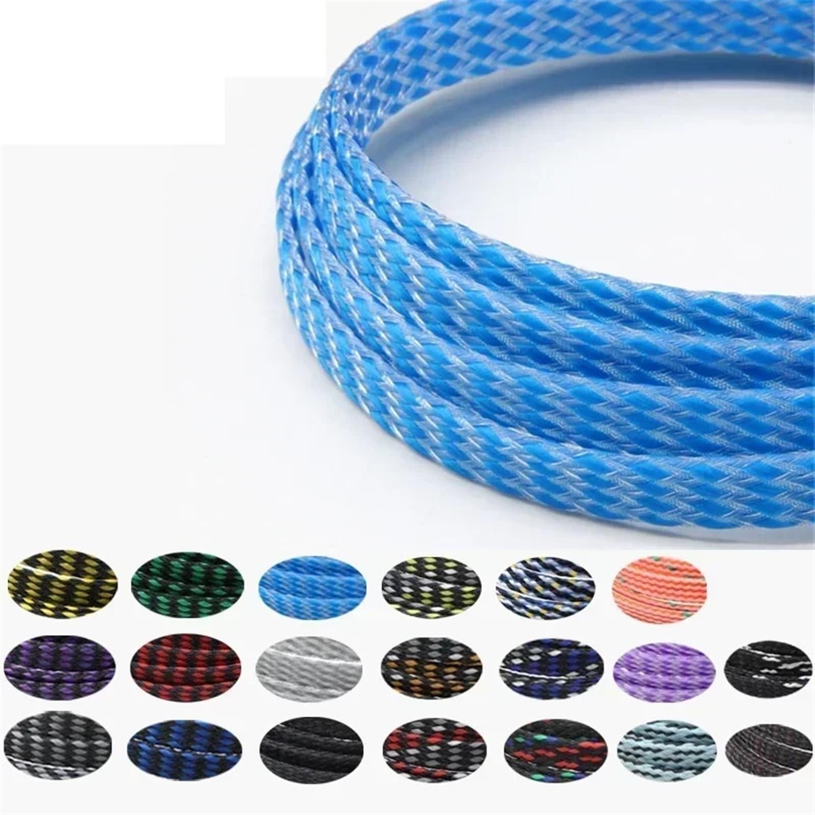 Funda Cables Electricos Funda Trenzada expandida de 1/5/20/50 m, Hilo algodón PP, Envoltura Alambre 4, 8 y 12 mm, protección Cables, arnés línea, Funda Cable(Blue Clear,12mm,50 Meters)