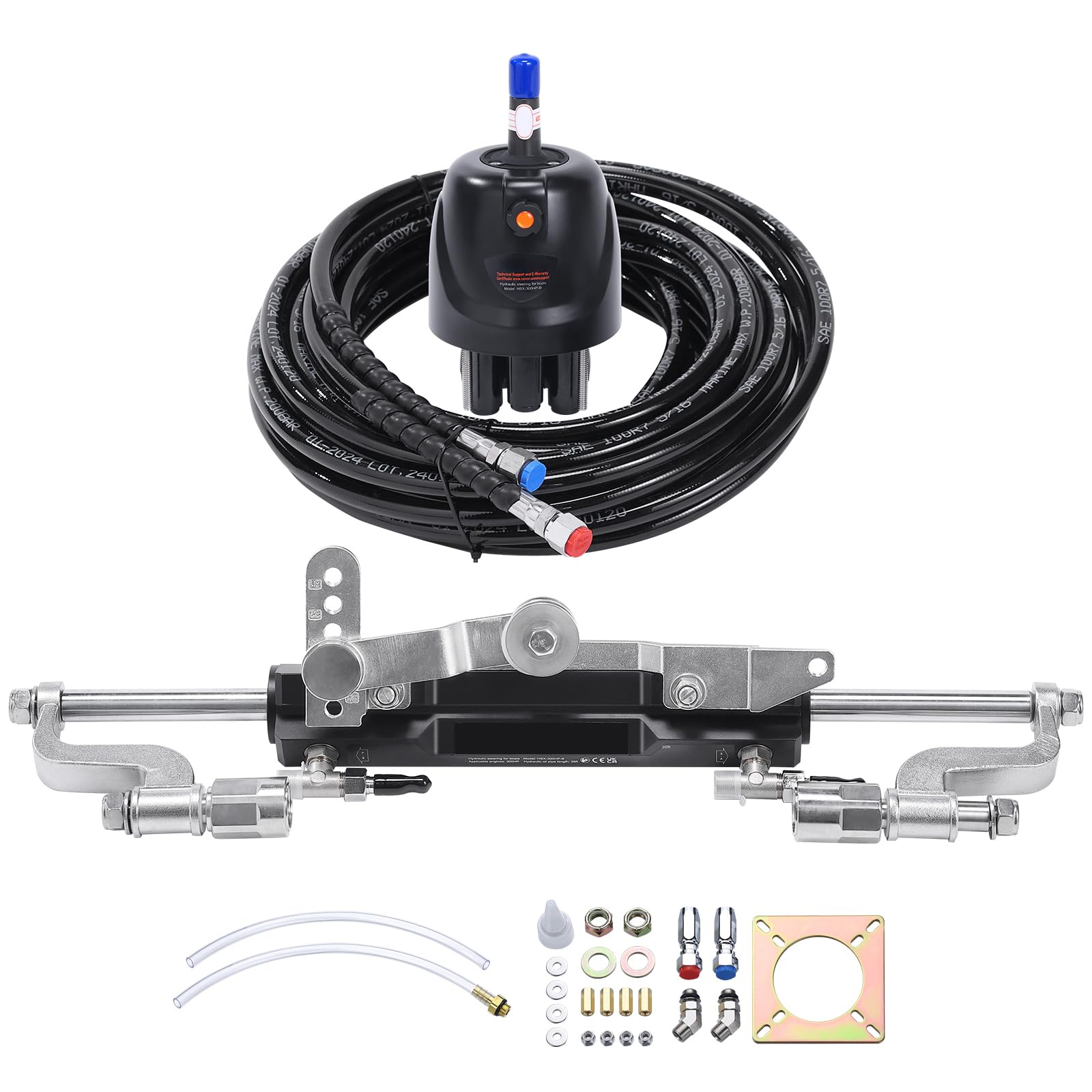 Happybuy 300HP Hydraulic Outboard Steering Kit, Marine Boat Hydraulic Steering System. Comes with Helm Pump, Two-Way Lock Cylinder, and 26 Feet Hose. for Single Station Single-Engine Boats