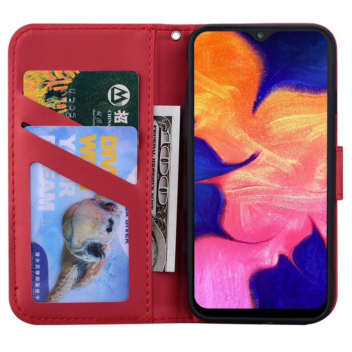 Ailisi Cover Samsung Galaxy A20e, Red Flip Cover Cartoon Cute Cat Custodia Protettiva Caso Libro in Pelle PU con Portafoglio, Funzione Supporto, Chiusura Magnetica - Gatto, Rosso