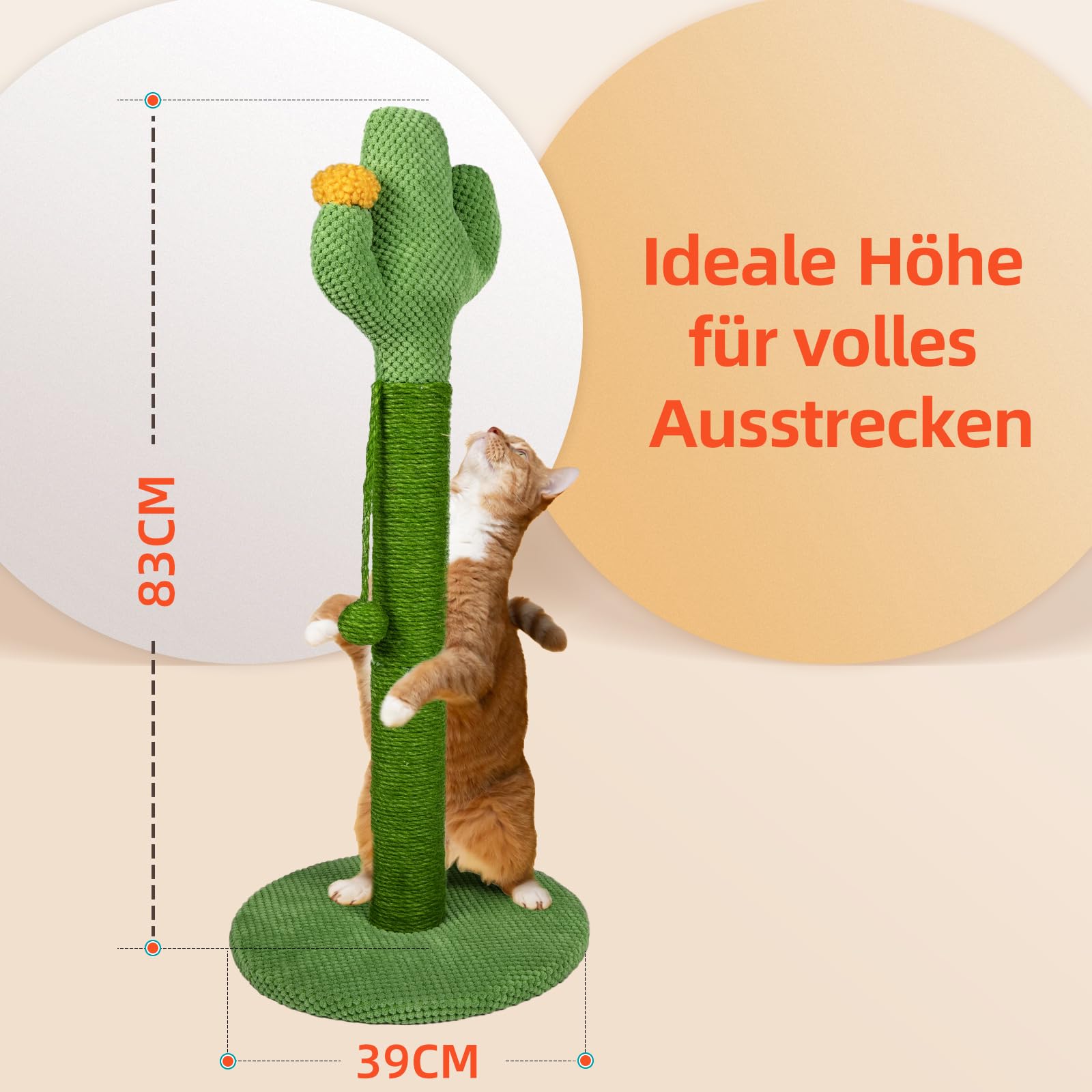 Mora Pets Kratzstamm 83 cm Kratzsäule Kaktus Kratzbaum Klein Kratz Kaktus für Katzen Cat Scratching Post Kratzkaktus Natürlicher Sisal Kratzstange Stabil, Grün
