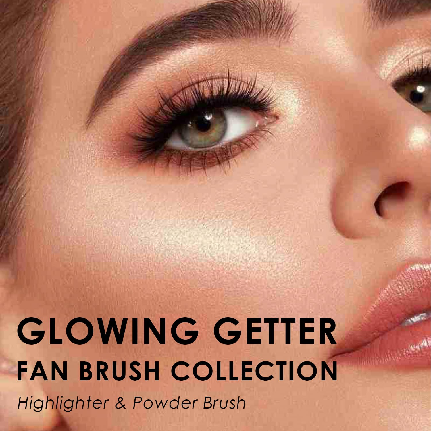 Tool in My Room Highlighter Blush 4 pcs Soft Fan Make Brush Set with Portable Bag, Facial Contour Makeup Brush for Powder Blending Champagne Gold Glow Getter Brush Collection