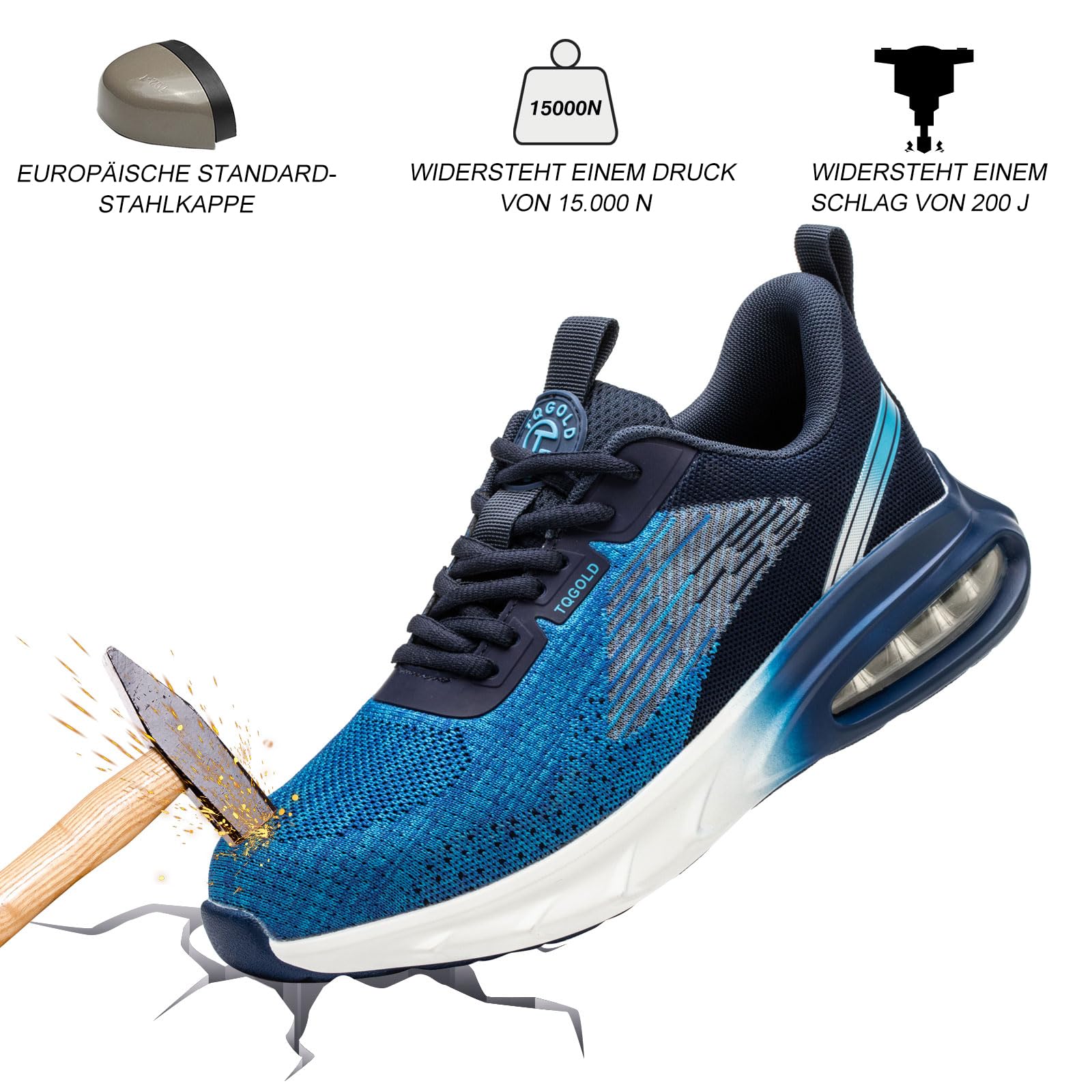 TQGOLD Obuwie ochronne Mężczyźni Kobiety Buty ochronne Amortyzacja Ochrona Stalowy nosek Buty robocze, Niebieski, 47 EU