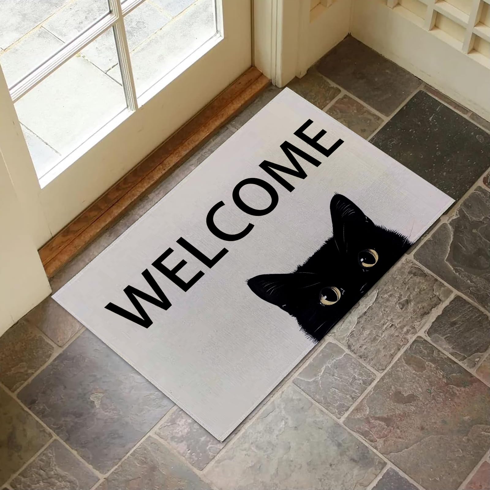 Paillasson chat noir tapis d'entrée original, idée cadeau pendaison de crémaillère