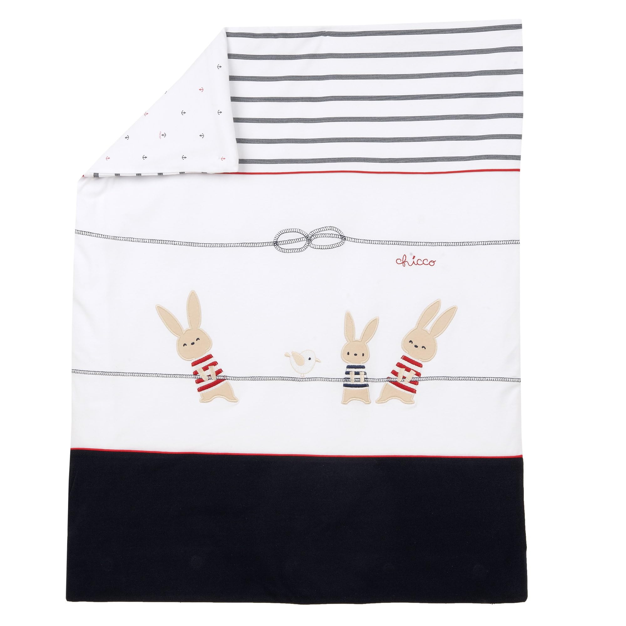 Chicco, Coperta in cotone organico per neonati in jersey elasticizzato a tema marino, 80x64cm, Bianco