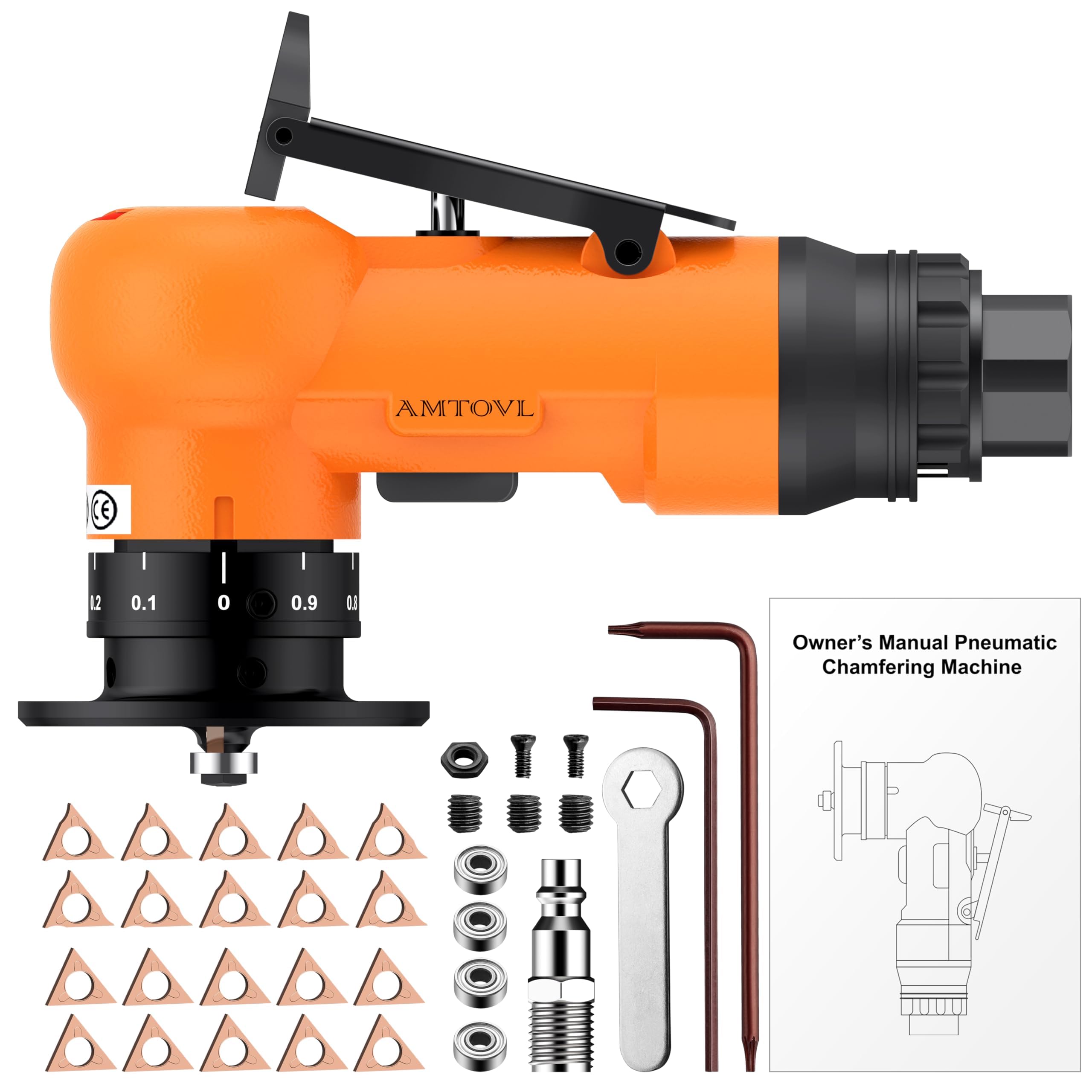 AMTOVL Mini pneumatyczna maszyna do fazowania 30000rpm, regulowana prędkość z 10R+10C +4 rolki, fazowanie łuku 45 stopni do metalu,Stal nierdzewna,Gratowanie