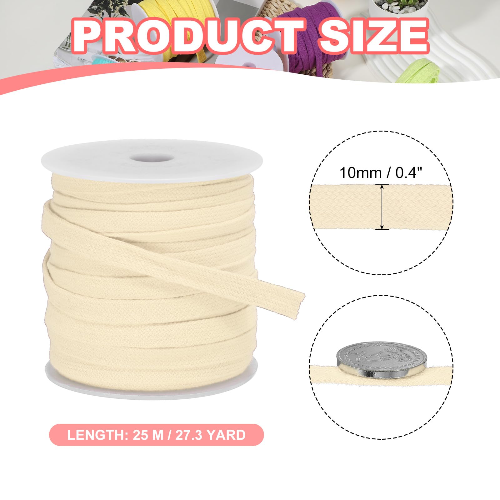 PATIKIL Flat Drawstring Cord 10mm x 27 Yd - Image 2
