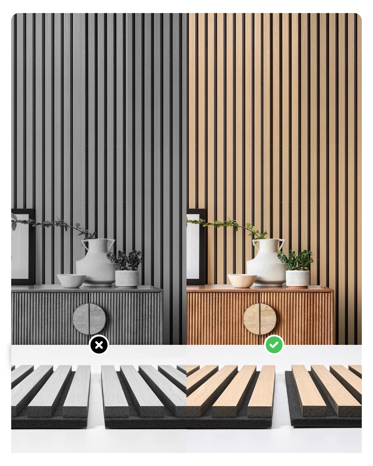 Soundsbay Akustikpaneele Holz Lamellenwand 2 Stück Helle Eiche 240x32cm | Holzfunier und Filz Wand, Moderne, Eichenfarbe, Wandpaneele, Schallschutzplatten, Wandverkleidung innen, Schallschutz