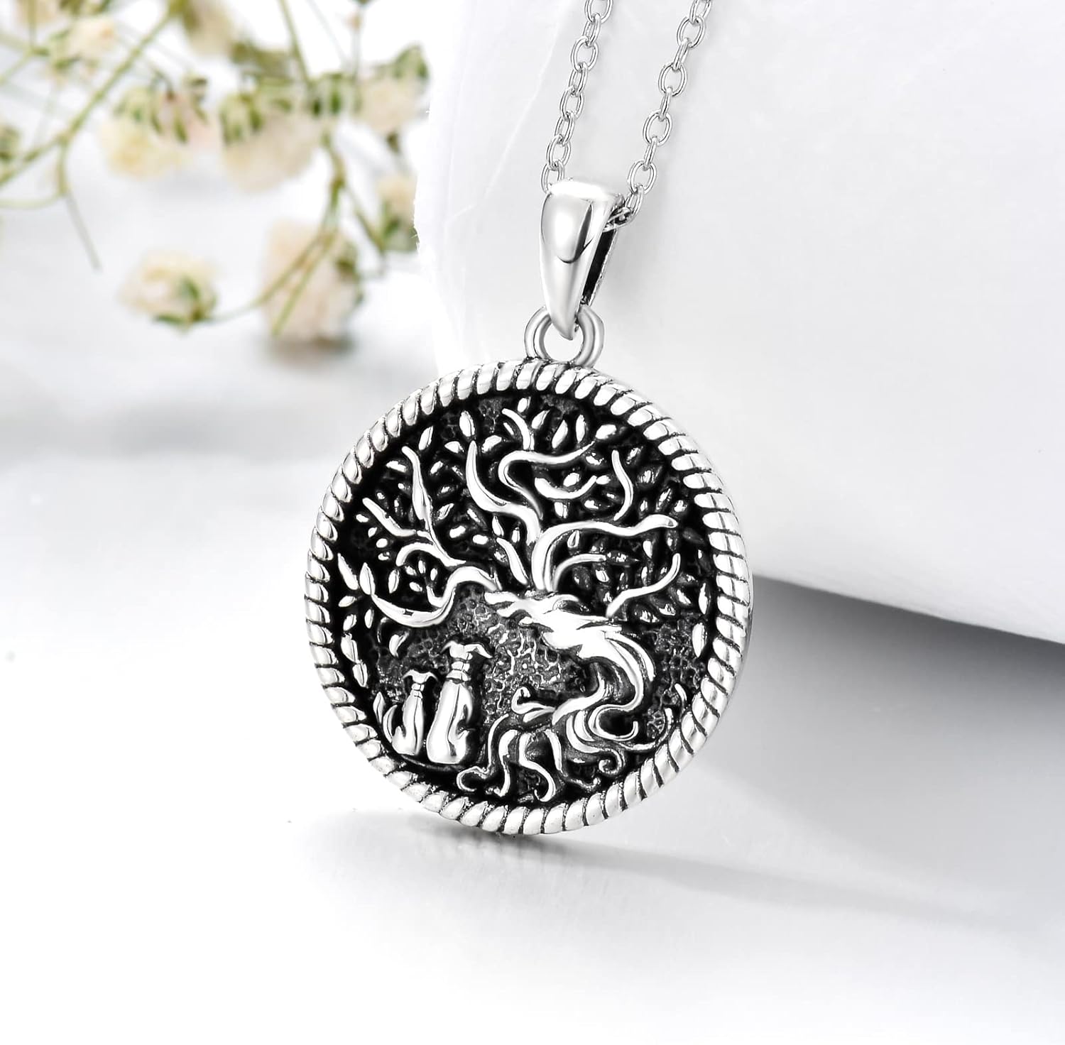 WINNICACA Pet Dog Necklace Sterling Silver Tree of Life 2 Dogs Pendant Animal Jewelry Gifts for Animal Lovers Christmas Xmas Birthday Gifts for Her Women Mom Grandma