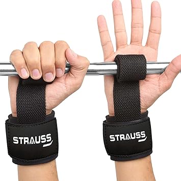 Strauss ST Weight Lifting Straps | Wrist Supporter for Gym | Gym Accessories for Men & Women | Gym Equipment Perfect for Weightlifting, Deadlift, Pull Up, Bar Workout & Cross-fit Training, (Black) - image, photos