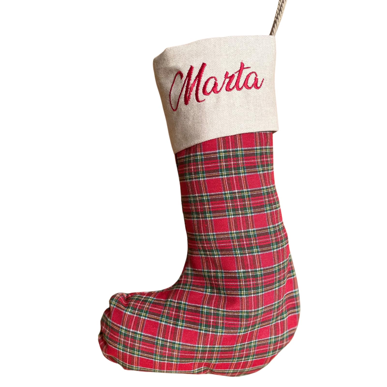 Calza Befana Personalizzata con Nome Ricamato – Calza Natalizia Artigianale in Tartan Rosso – Calza della Befana per Bambini e Adulti – Regalo Personalizzato Natale
