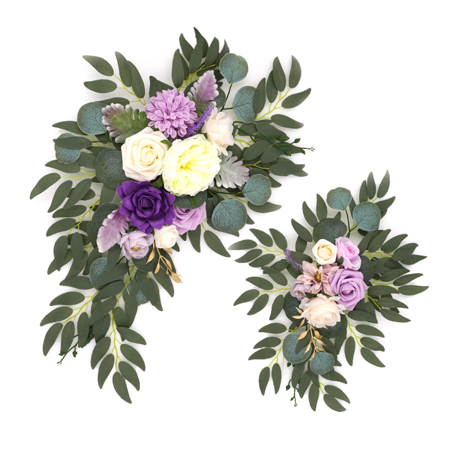 MSUIINT Purple Artificial Wedding Arch Flowers Kit(Pack of 2), Wedding Flowers Garlands Silk Peony Flower Swag Wedding Welcome Sign Floral Arrangement Swag for Wedding Party Decor