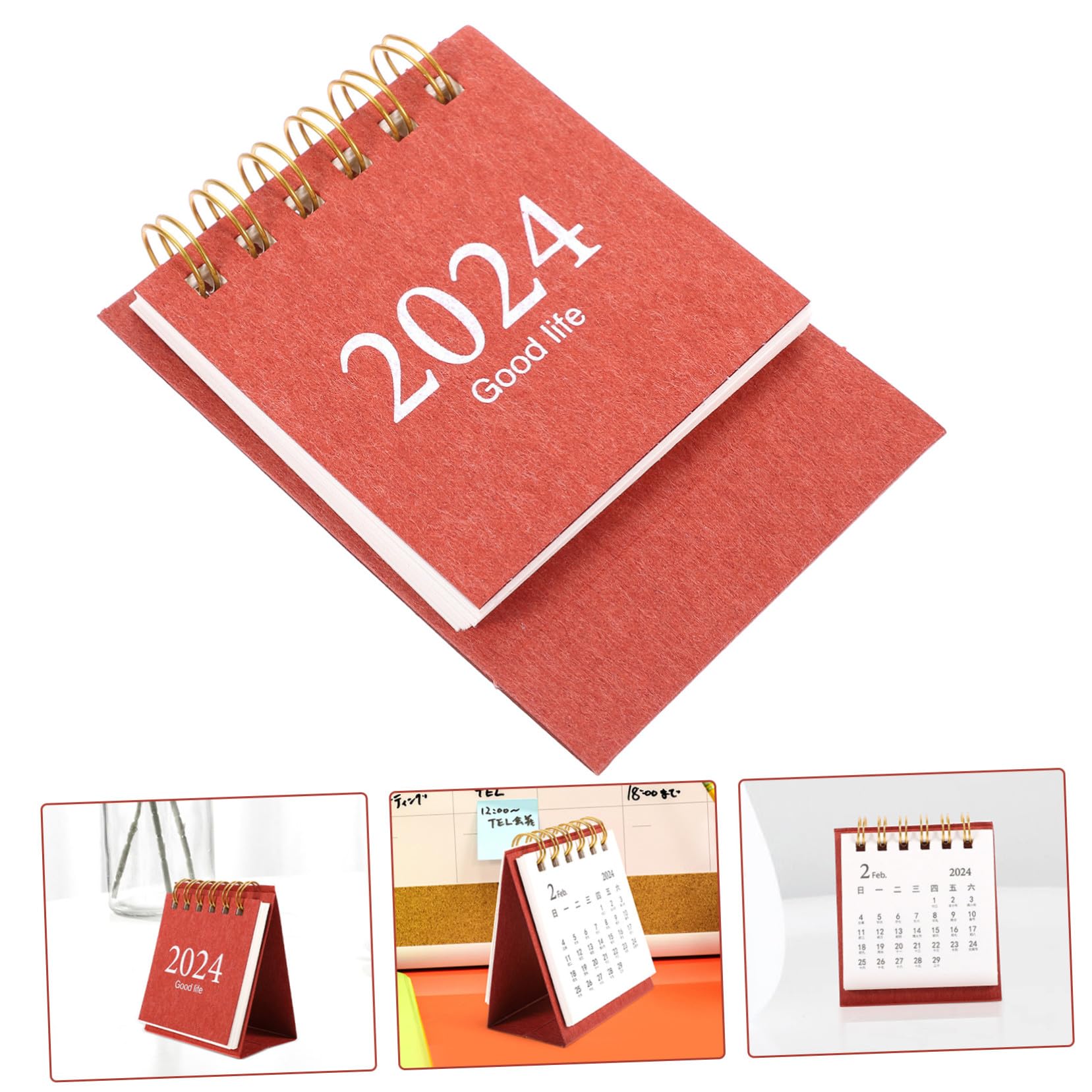 Calendario da Scrivania Mini Spiralato Rosso Decorativo Planner Mensile Compatto per Ufficio Casa Calendario Settimanale Tavolo con Spazio per Appunti e Disegni