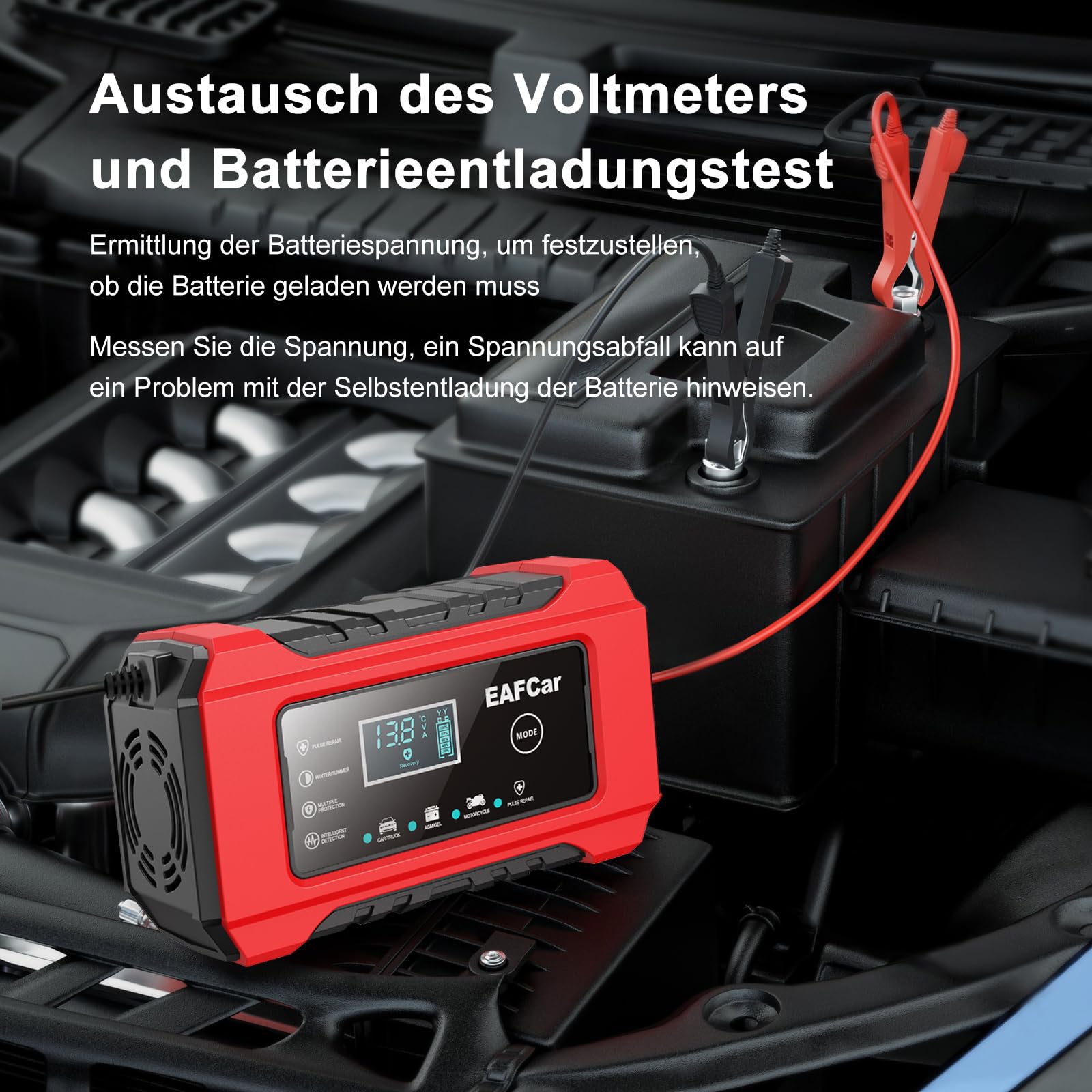 6A Car Battery Charger, 12 V Lead-Acid Batteries, Smart Fully Automatic Car Battery Charger with LCD Screen for Car, Truck, Motorcycle, Lawn Mower, Boat, Marine Batteries - 2