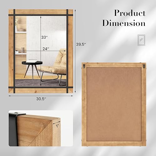 Miniatura 6 de Tangkula Espejo decorativo para colgar de pared, espejo de pared de 40 x 30 pulgadas con acabado de granja, espejo de pared interior para