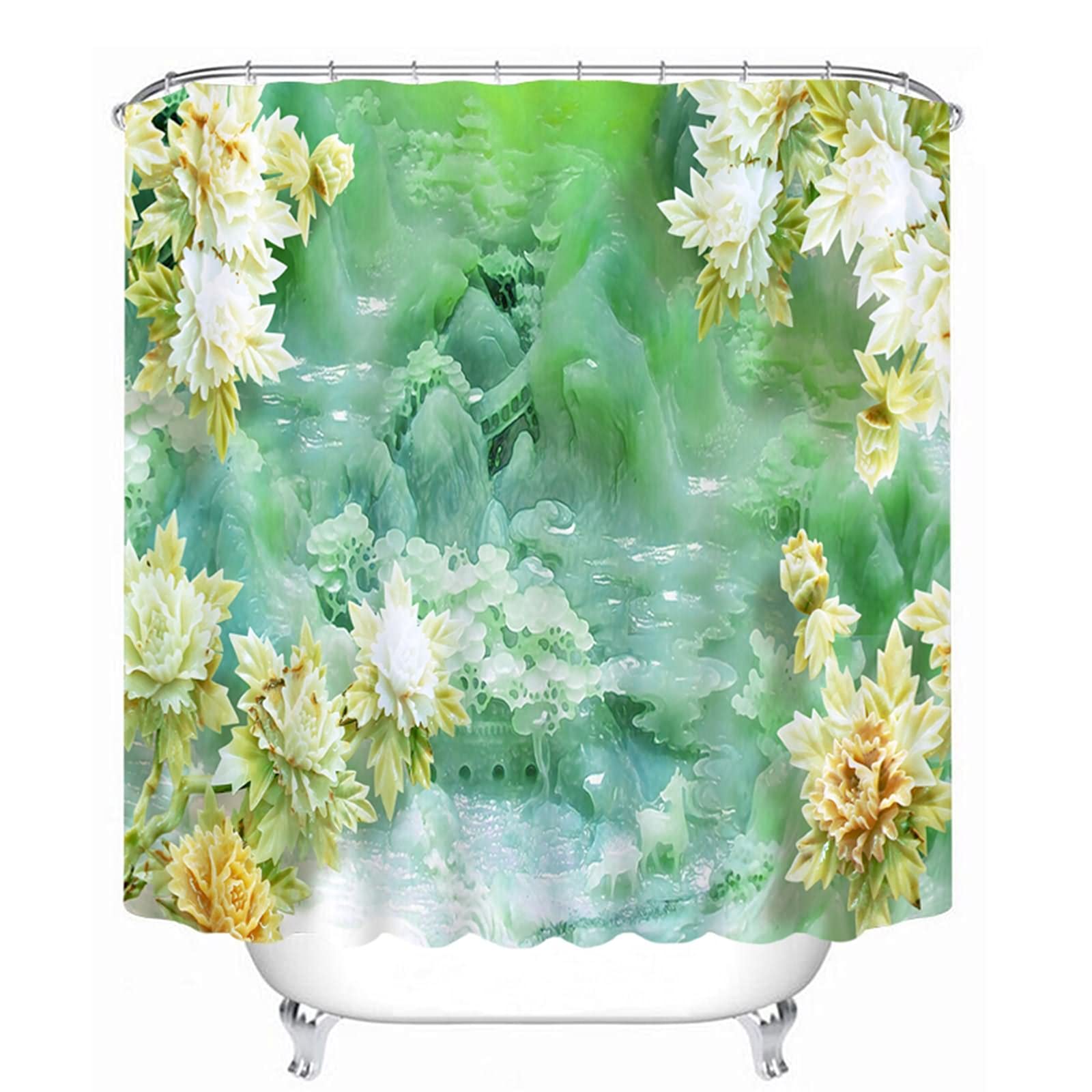 Rideau de douche déco nature pour baignoire rideau vert jaune 180x200 en polyester