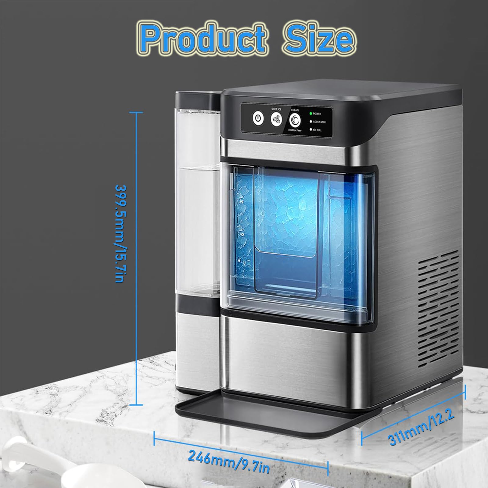 Duxmm Chewable Pellet Ice Machine,Large Capacity Ice Makers Countertop Rapid Ice Release In 6-8mins,With Side Water Tank,38 Lbs In 24 Hours,Self-Cleaning,Suitable For Party,Kitchen,Office on Fridge.com - View 5