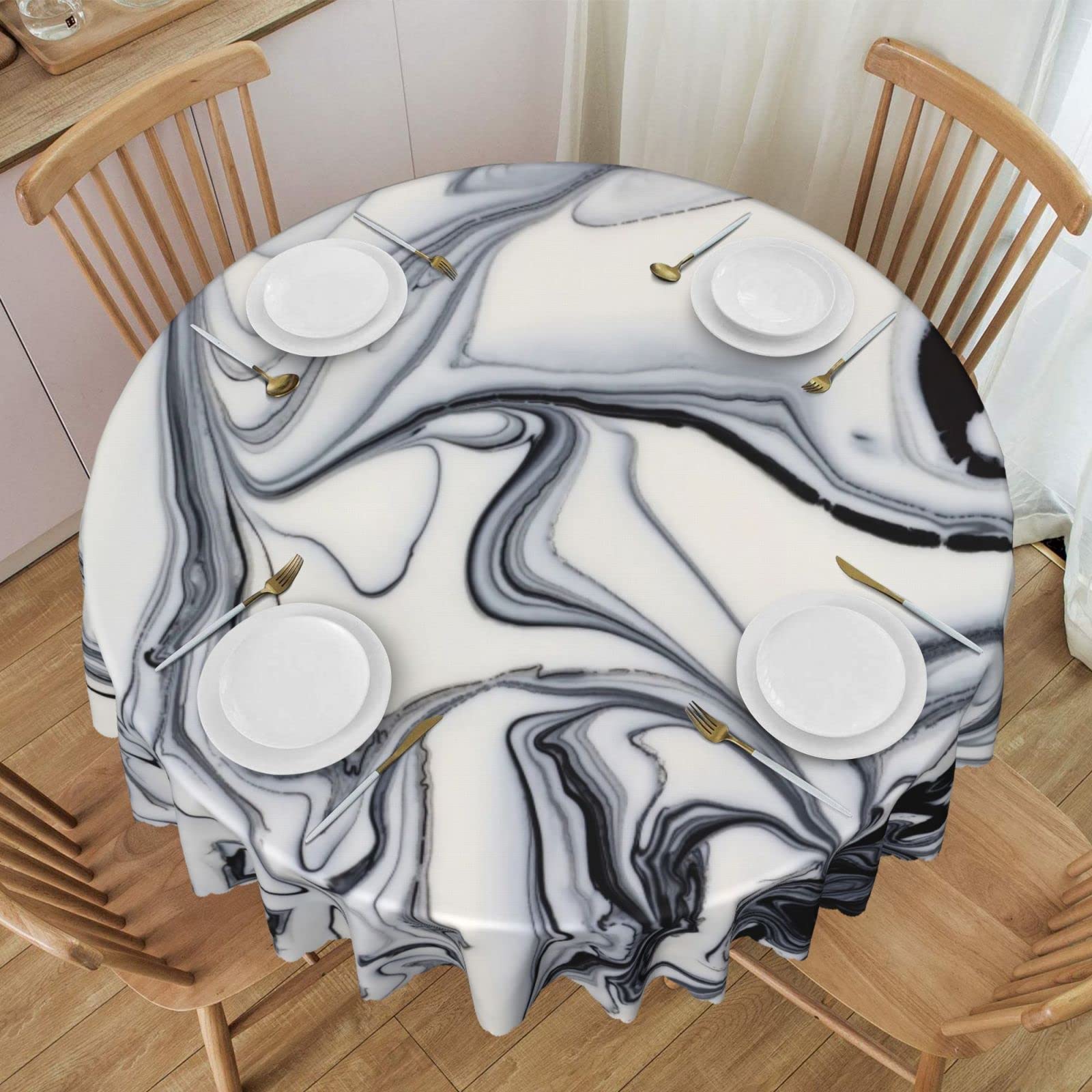 Nappe ronde en polyester facile à nettoyer pour table de cuisine