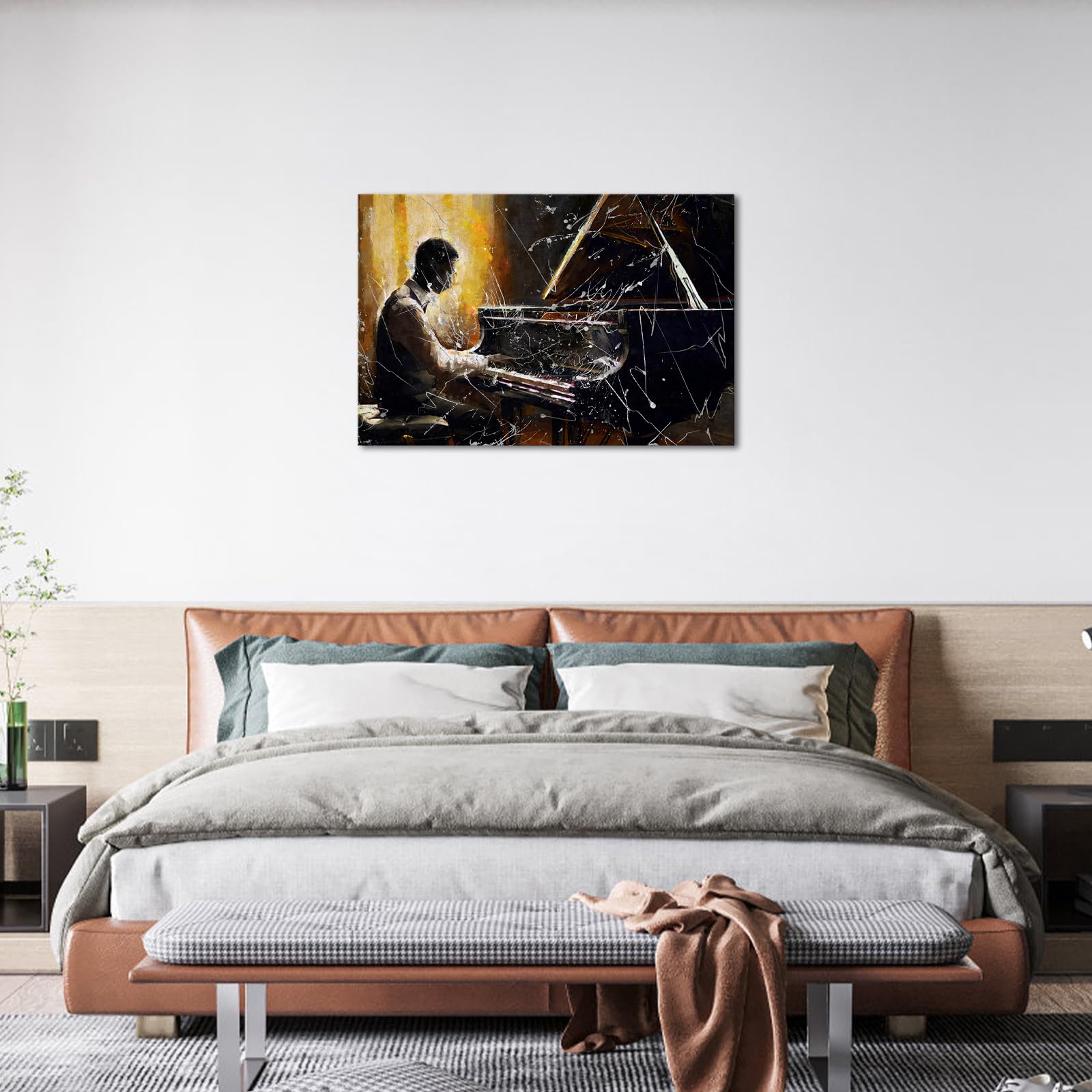 LoveHouse Musica Tela Wall Art Pianoforte Immagini Decor Jazz Pittura per gli Uomini Camera da letto Nero E Oro Musico Camera Opera