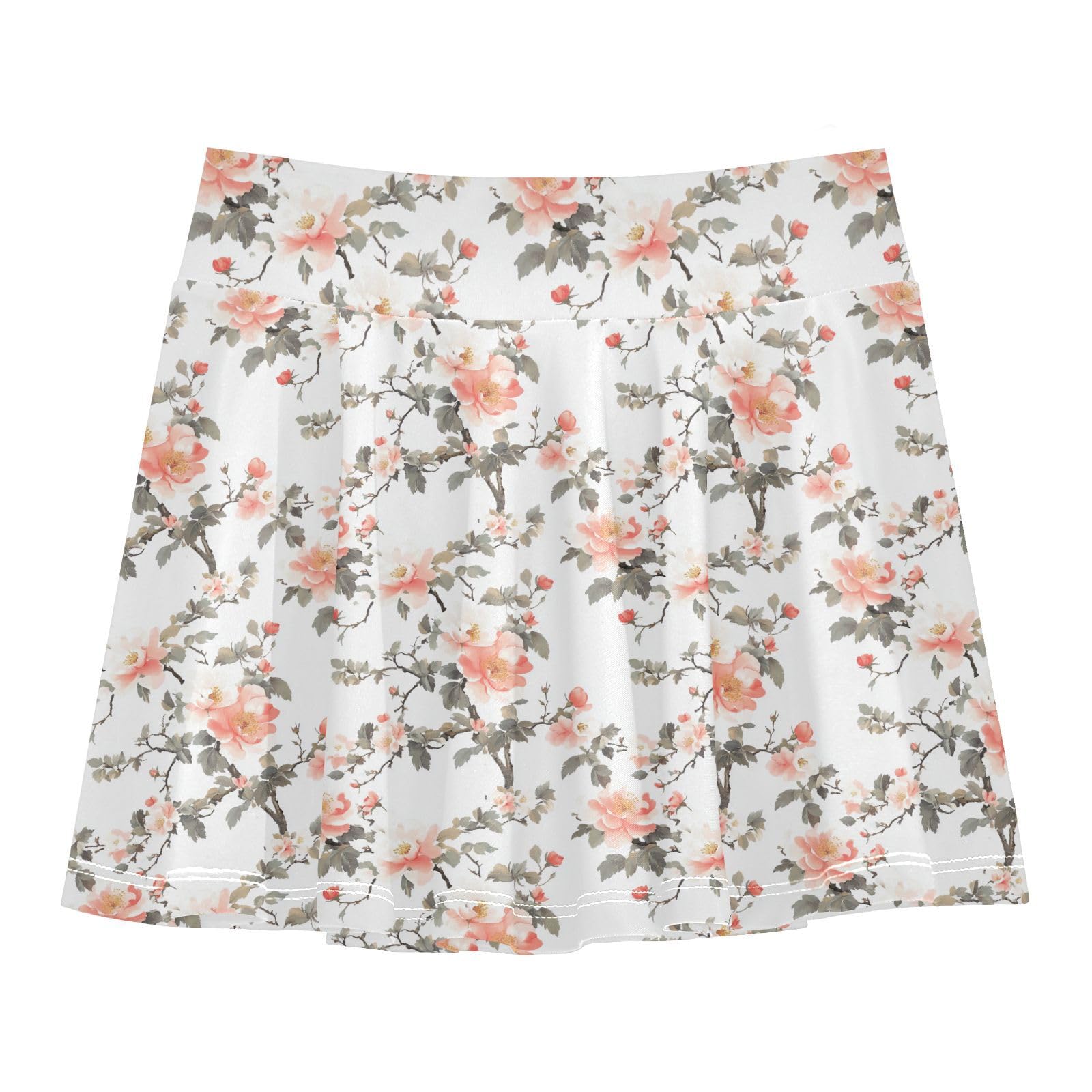 Flower in Vintage Flowy Athletic Skirts for Girls with Built in Shorts Pleated Skirt Kids with Pockets Little Girl Skort
