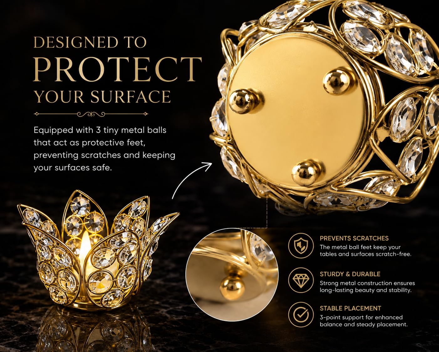 Gold Lotus Crystal Candle Holders - Home Decor -5
