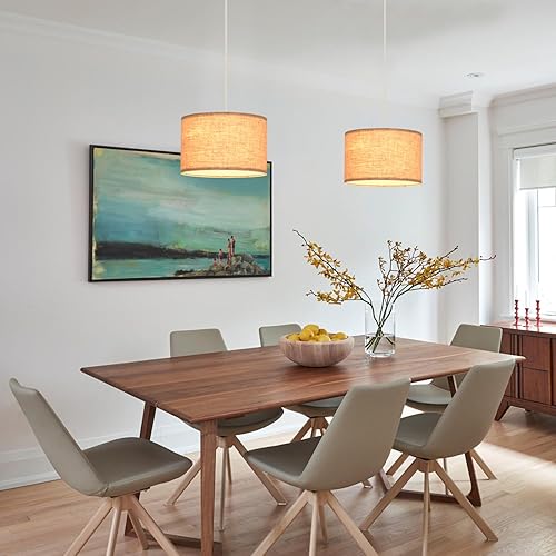 Miniatura 3 de Paquete de 2 lámparas colgantes enchufables, luz colgante con cable transparente de 15 pies, interruptor de encendidoapagado, pantalla de tela de