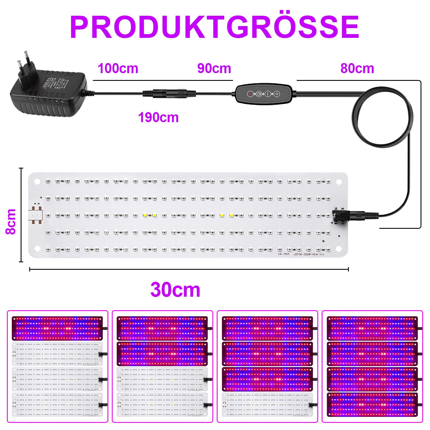 4Stück Pflanzenlampe LED, Vollspektrum Grow Lampe mit 600LEDs, Pflanzenlicht mit Zeitschaltuhr, Dimmbar Wachsen licht für Zimmerpflanzen, Setzlinge, Unterschrankpflanzen, Grow Zelt, Gemüse