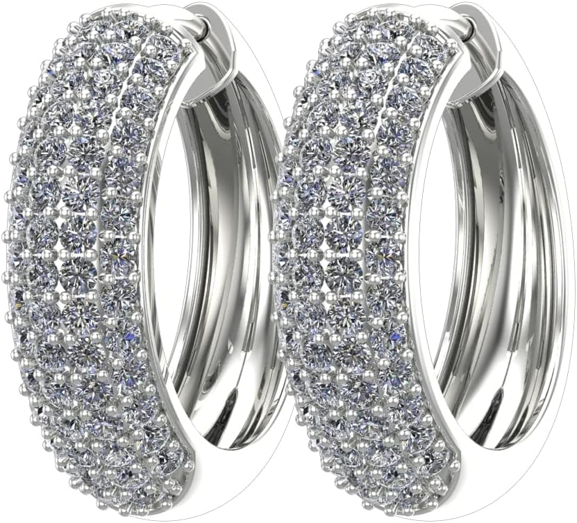 Houston Diamond District 1 to 6 Carat Pave Set 4 Rows Hoop Diamond Earrings Oval Shape Premium Collection (H-I Color)