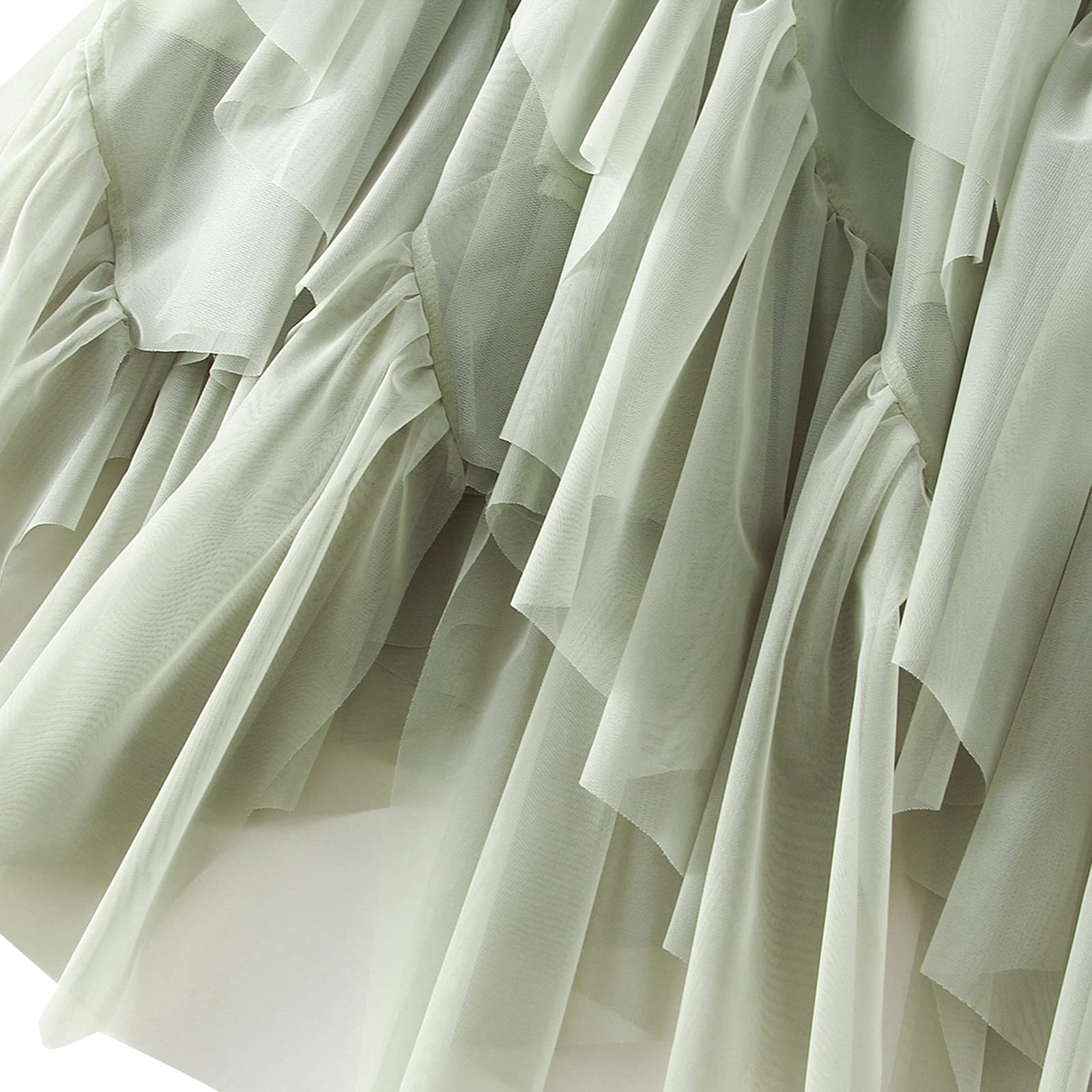 Jupes asymétriques en tulle pour femme - Taille haute élastique - Jupe tutu plissée - Jupe midi décontractée en maille, Vert plissé, taille unique
