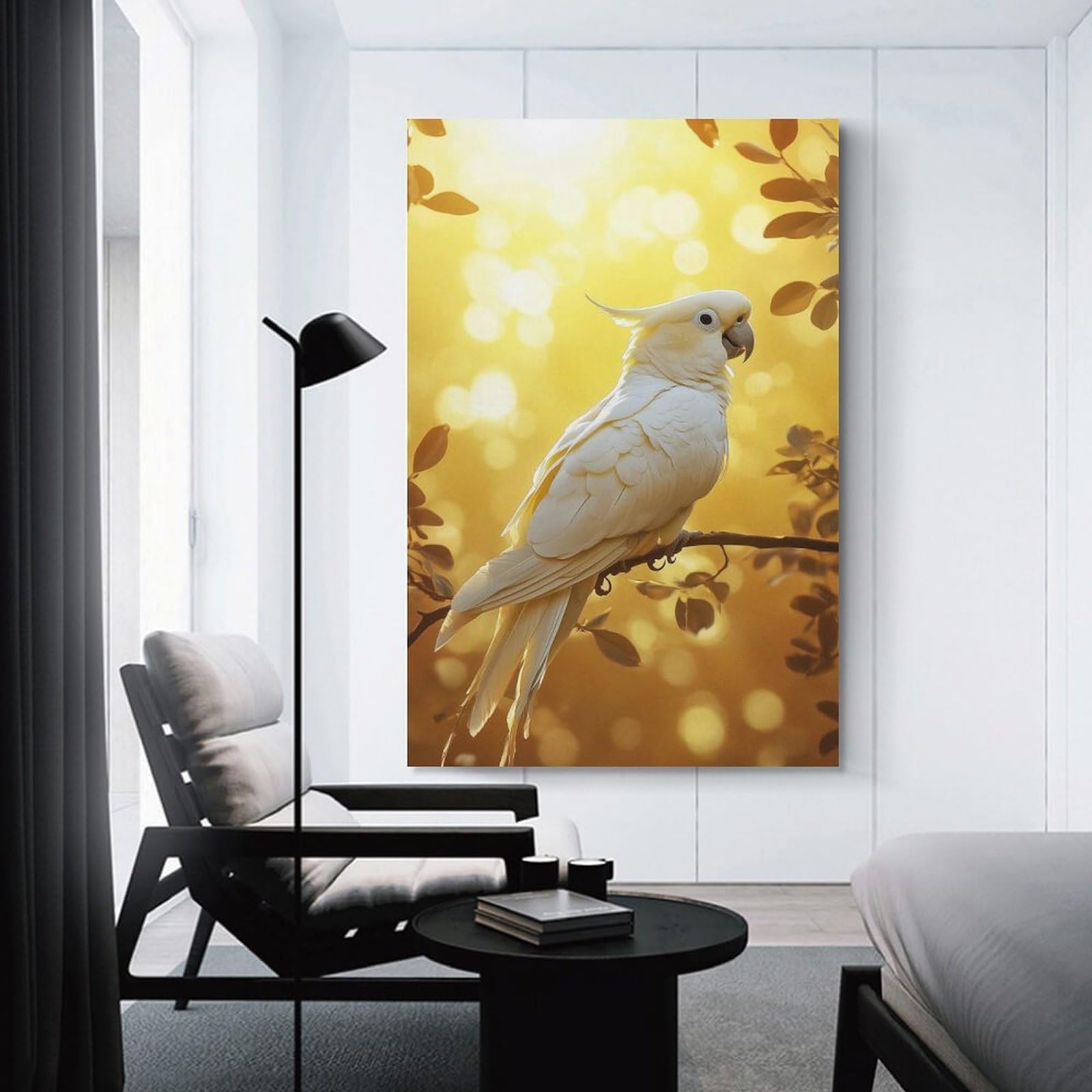 Junmoney Unframe-Style-16 Canvas Art Print White Cockatoo In Golden Light, 24X36inch(60X90cm), For Contemporary Homes, Apartments Or Offices, Decorative Canvas Decor For Home Updates