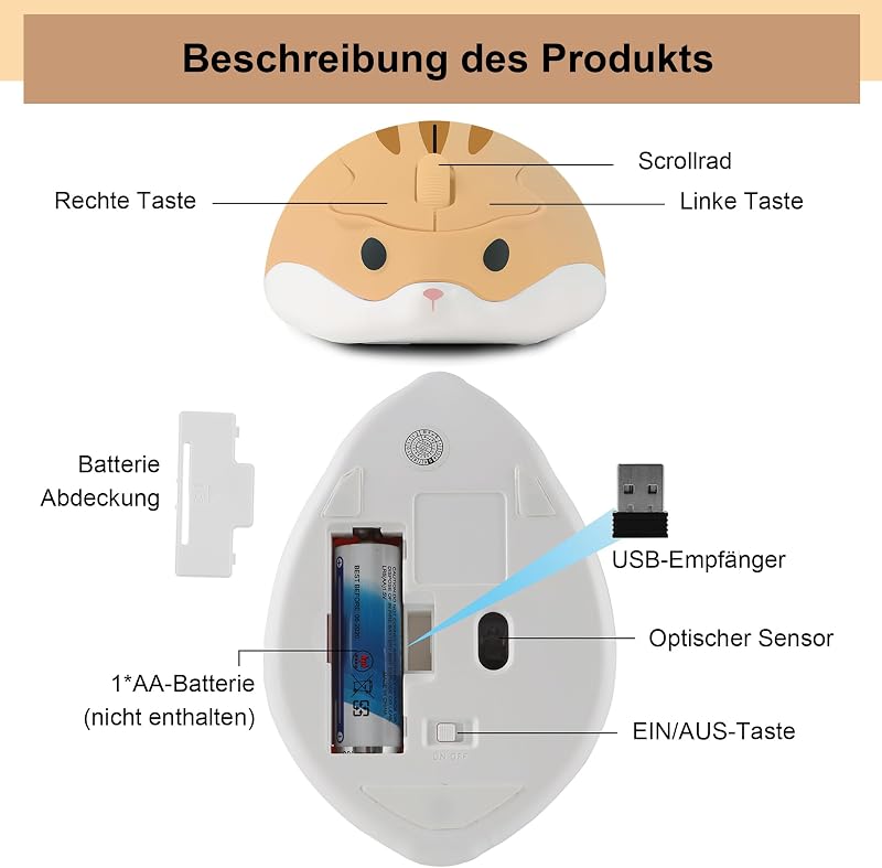 elec Space Aranyos Hörcsög Vezeték Nélküli Egér 2.4GHz 1200DPI USB Vevővel Laptop PC Mac