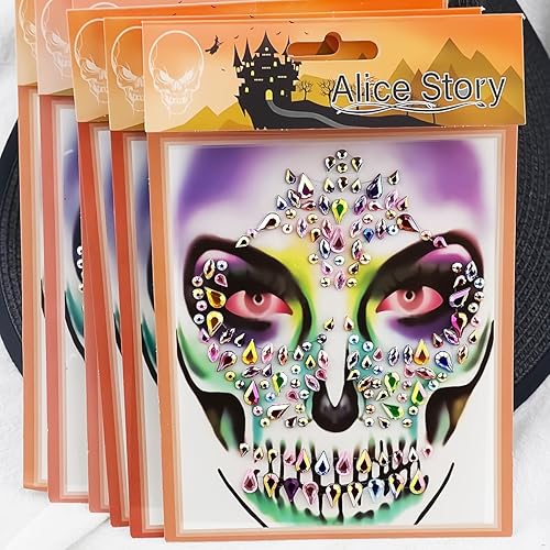 Miniatura 9 de Diamantes de imitación de cara del Día de los Muertos para maquillaje en calavera de Halloween, tatuajes de joyas de la cara, calcomanías de tatuaje