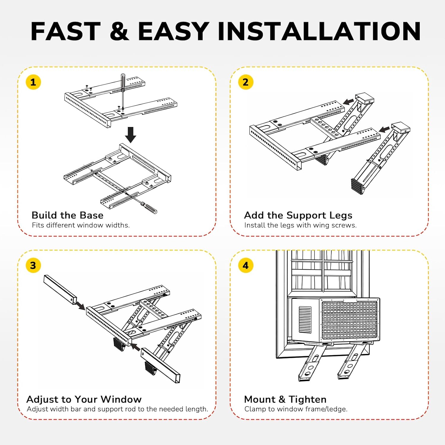 KAINAG No Drilling Window Air Conditioner Support Bracket, Adjustable Window AC Bracket, Quick Installation in Minutes, Hold up to 220lbs, Fit Single & Double-Hung Windows
