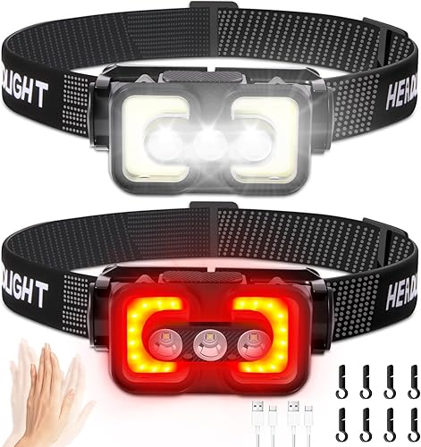 Faros delanteros recargables con sensor de movimiento de luz roja, faros LED para adultos y niños, impermeables, brillantes, para senderismo, para
