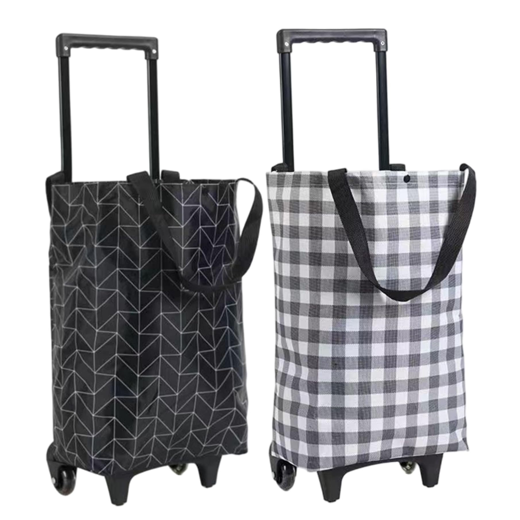 Einkaufstasche auf Rädern, wasserdicht Faltbarer Einkaufswagen, tragbare Wiederverwendbare Trolley -Taschen mit Teleskopgriff, schwarzes Diamantmuster, Zuhause