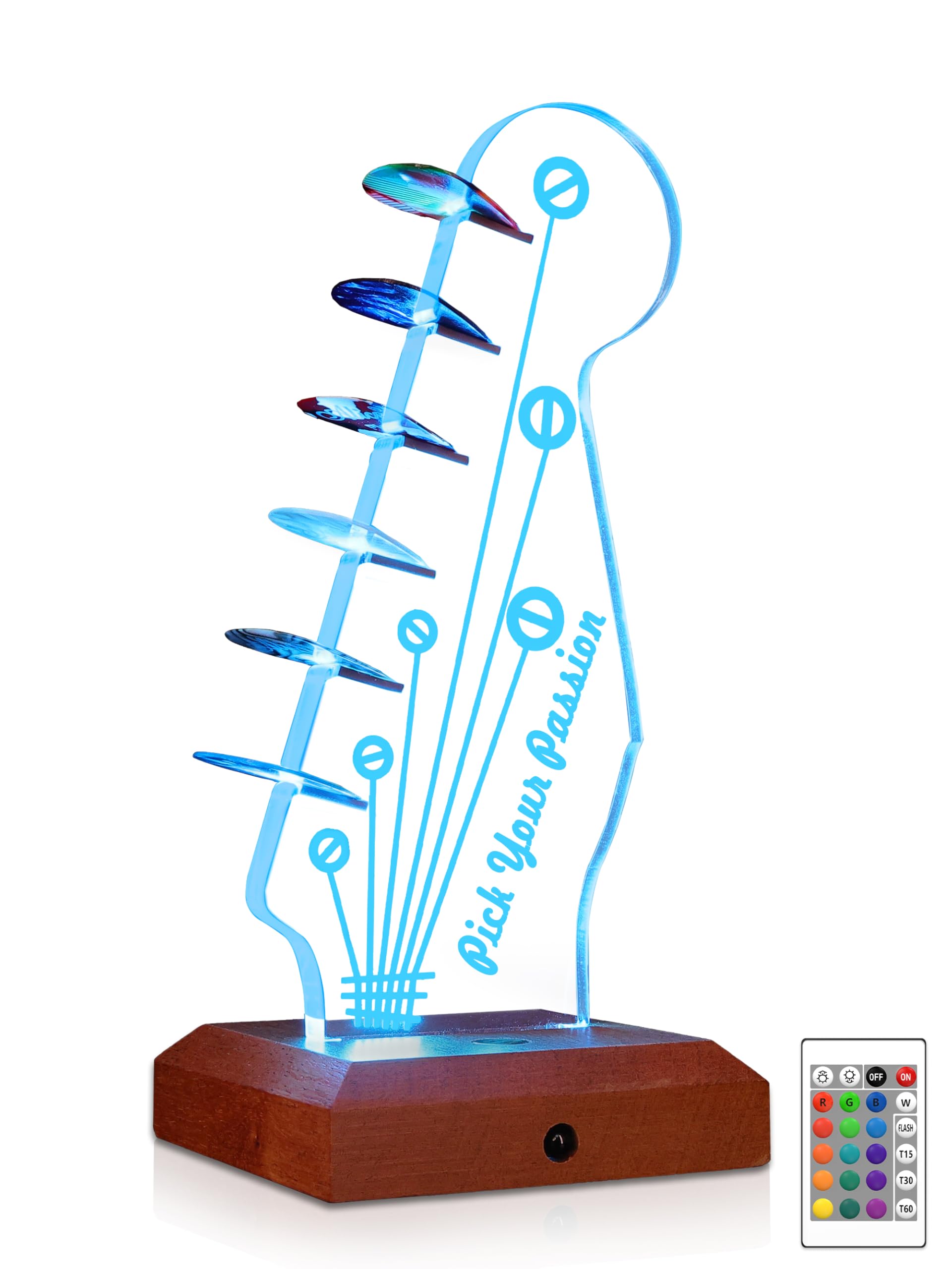 Yoncen Light Up Guitar Pick Holder Acrylic Electric Guitar Headstock Shaped Pick Holder With