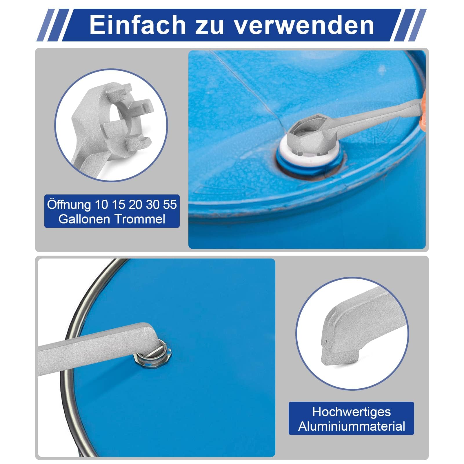 FTVOGUE Llave de Aluminio para Tambor, Abridor Universal, Compatible con Tapones de 38L, 57L, 76L, 114L, 208L