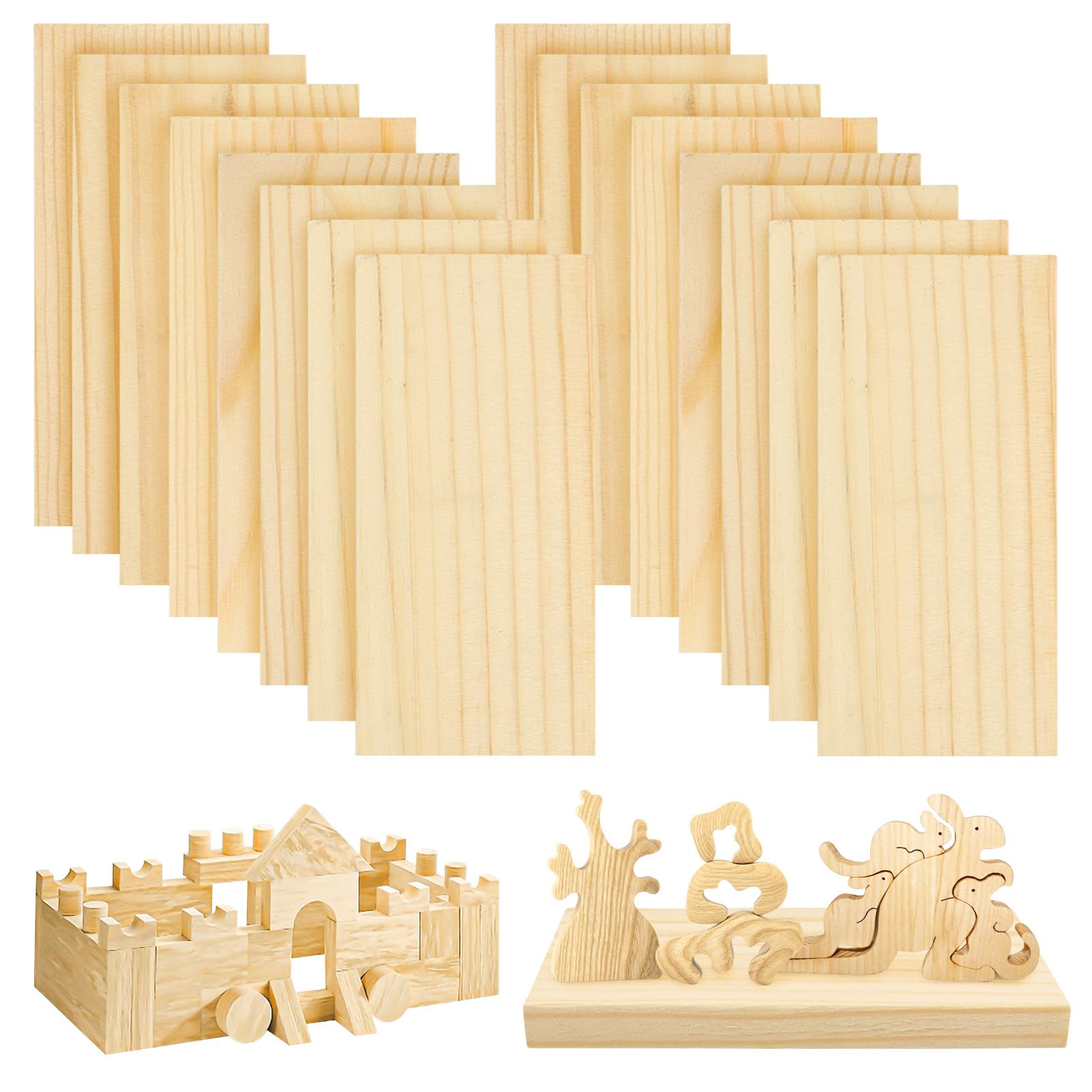 DOITEM 16 Pieces 10 cm Pine Wood Rectangle Board fit for Craft Painting Modelling Fretwork Engraved Home Decor