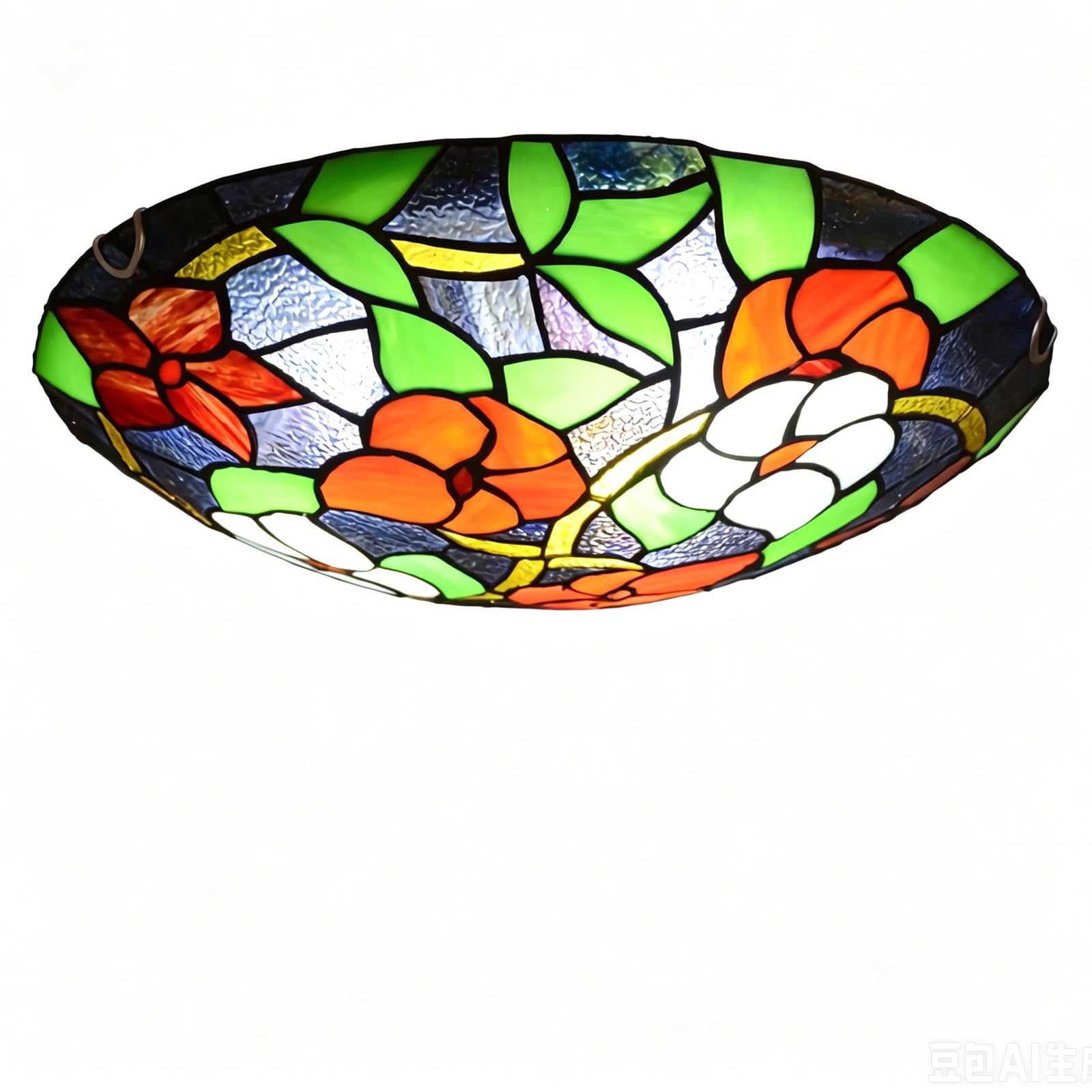 CNSXHAO Tiffany Style Ceiling Light Fixtures Flush Mount, Vintage Stained Glass Hallway Ceiling Lamp, E27 Bulb Retro Round Shade Chandeliers for Bedroom Living Room Kitchen,30cm