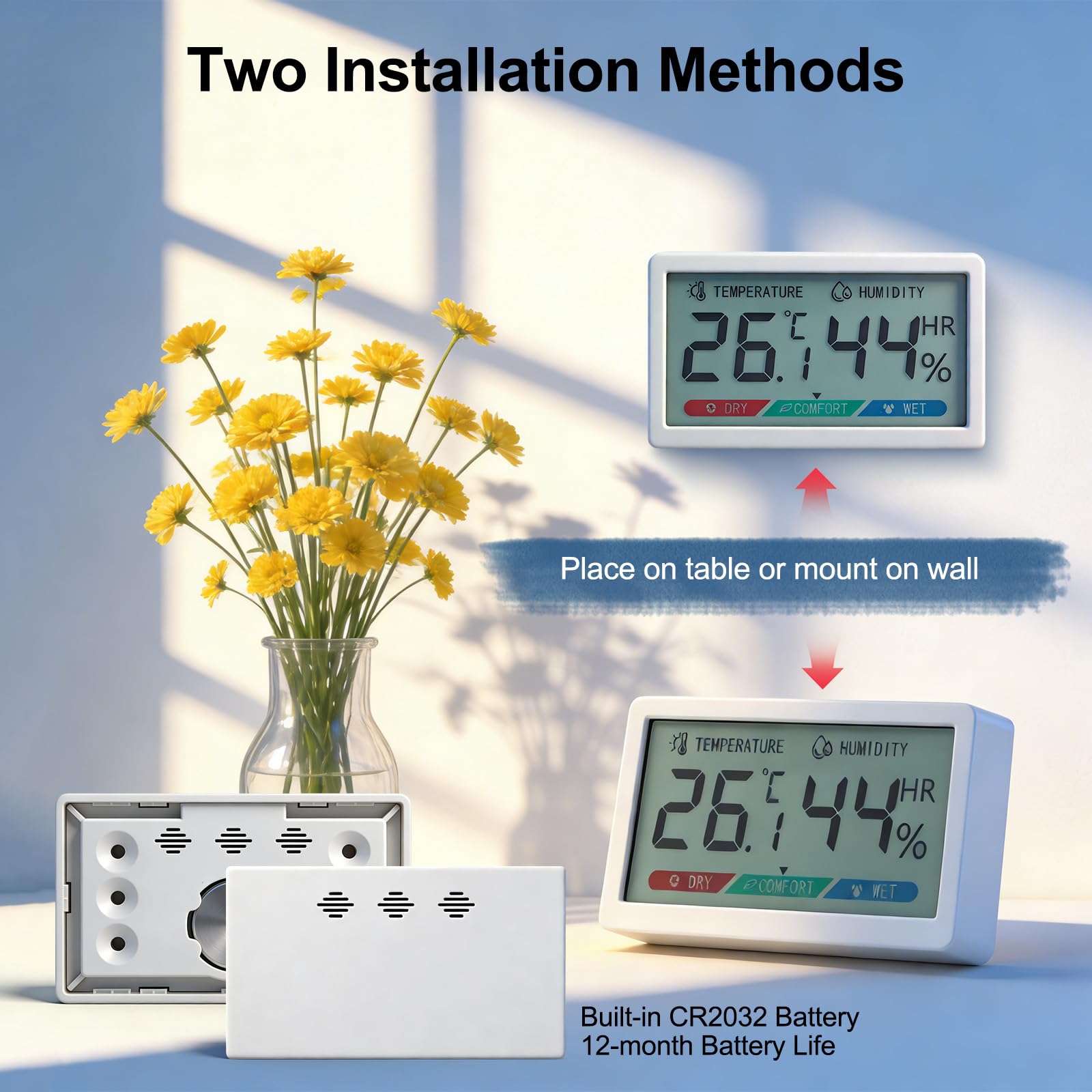 Chatthen Termometro Digital Casa, Higrometro Digital de Interior para Controlar la Temperatura y medir la Humedad, Medidor de Humedad Digital de Temperatura para Invernadero, Bebé, Bodega, Reptil 2Pcs — view 7